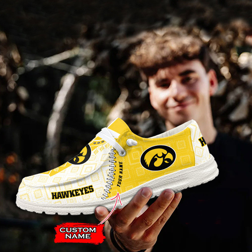 JWFancy Iowa Hawkeyes Hey Dude Shoes Wally Men's Lace Up Loafers Comfortable For Men And Women
