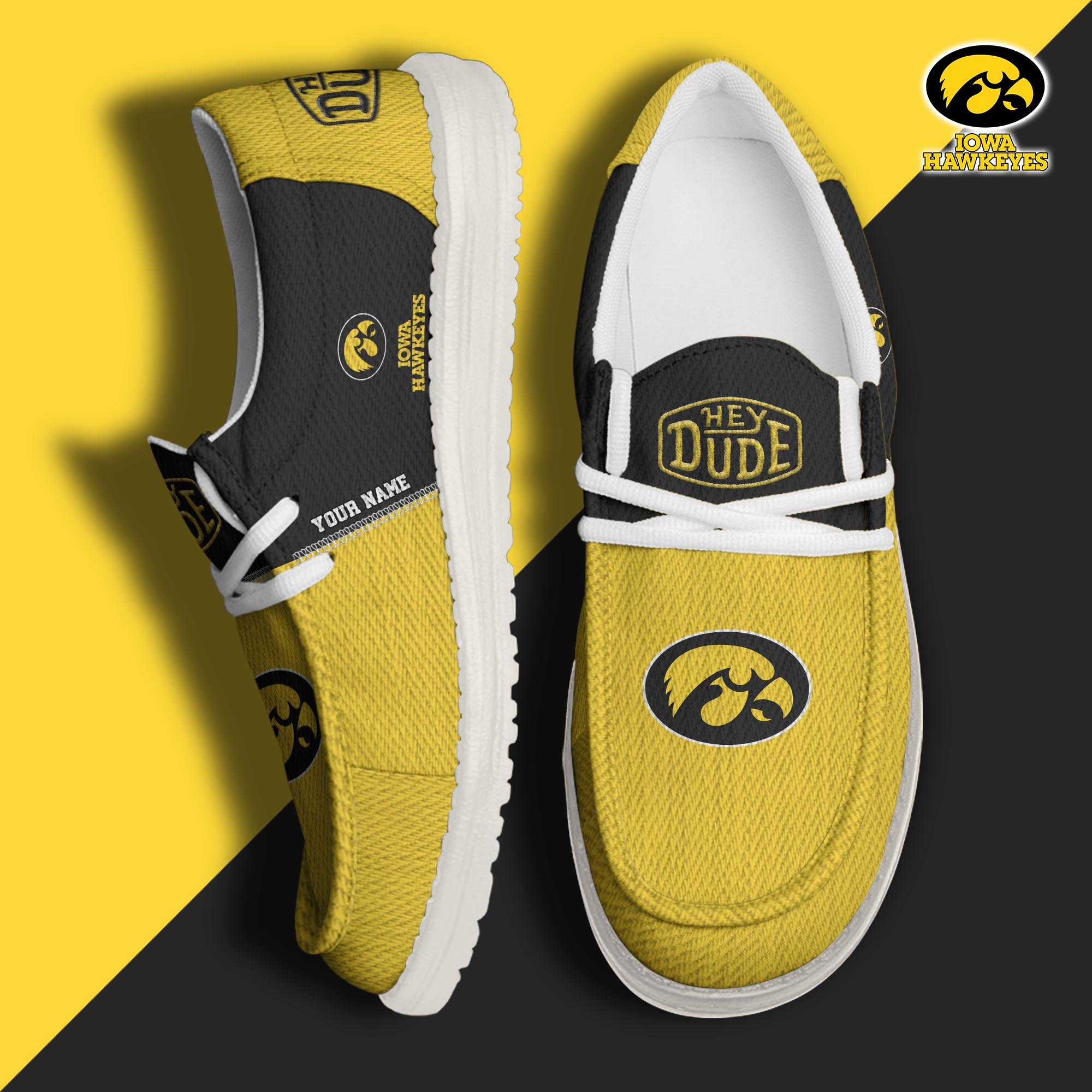 JWFancy Iowa Hawkeyes Hey Dude Shoes Wally Men's Lace Up Loafers Comfortable For Men And Women