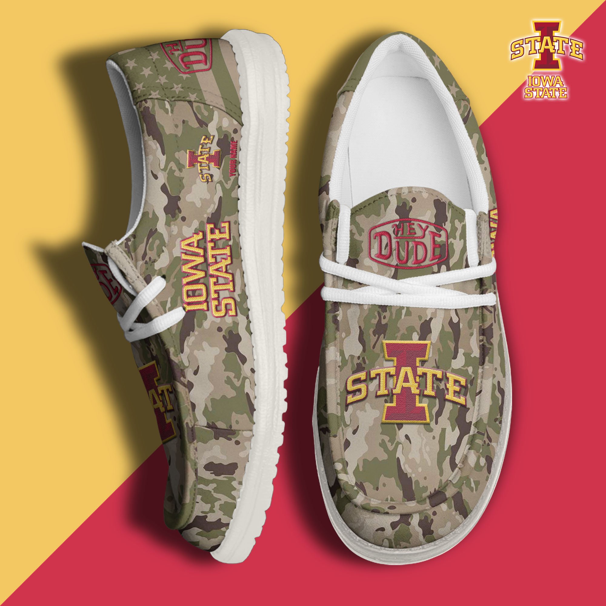 JWFancy Iowa State Cyclones Hey Dude Shoes Wally Men's Lace Up Loafers Comfortable For Men And Women