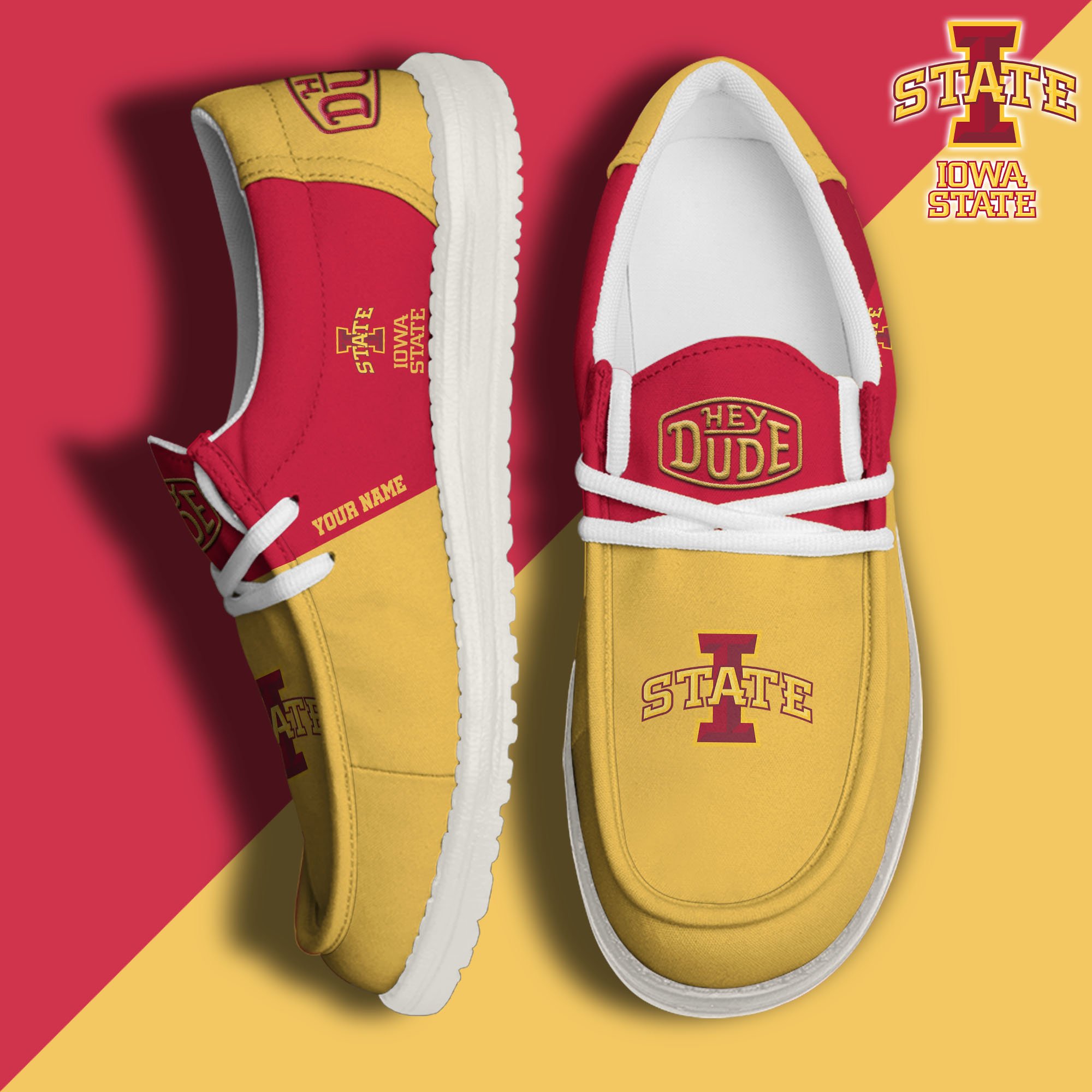 JWFancy Iowa State Cyclones Hey Dude Shoes Wally Men's Lace Up Loafers Comfortable For Men And Women