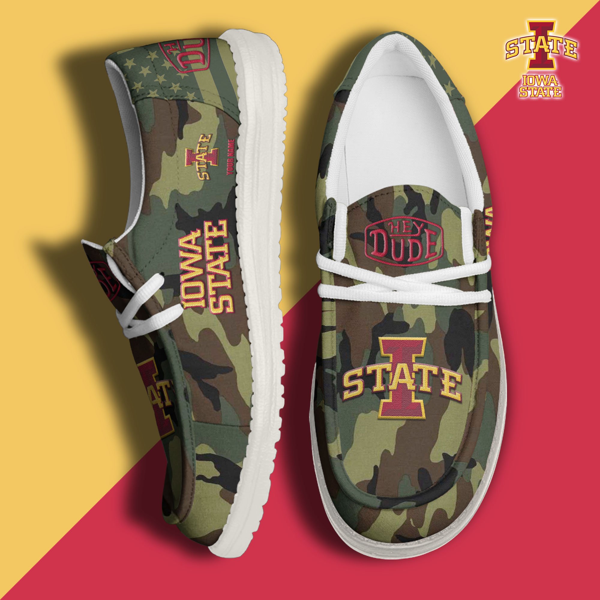 JWFancy Iowa State Cyclones Hey Dude Shoes Wally Men's Lace Up Loafers Comfortable For Men And Women