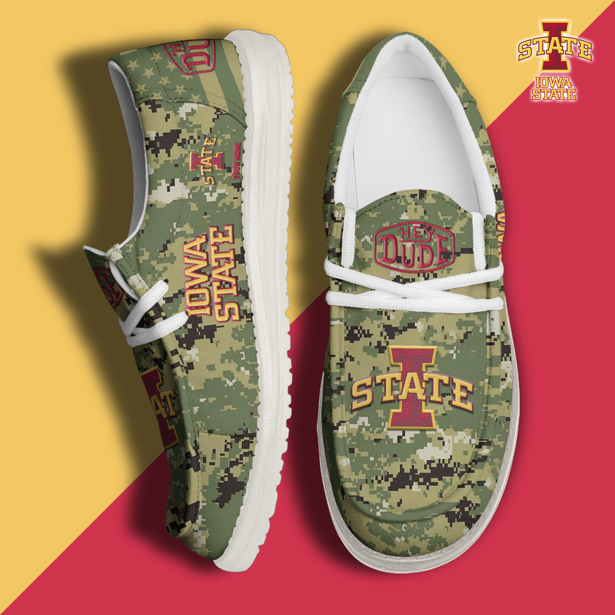 JWFancy Iowa State Cyclones Hey Dude Shoes Wally Men's Lace Up Loafers Comfortable For Men And Women