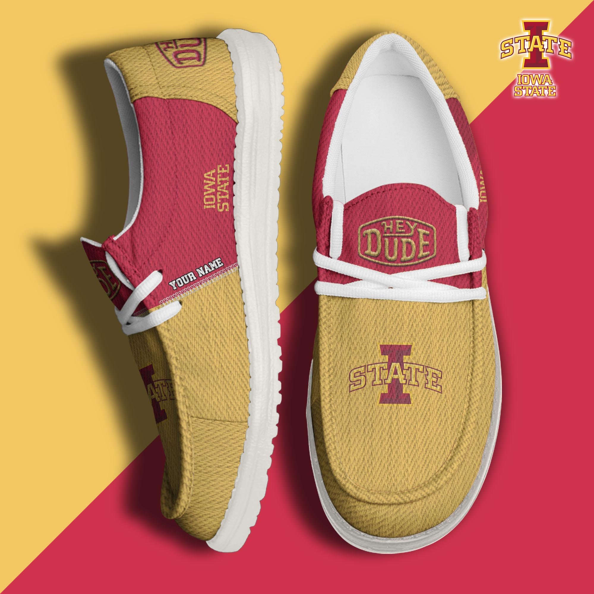 JWFancy Iowa State Cyclones Hey Dude Shoes Wally Men's Lace Up Loafers Comfortable For Men And Women