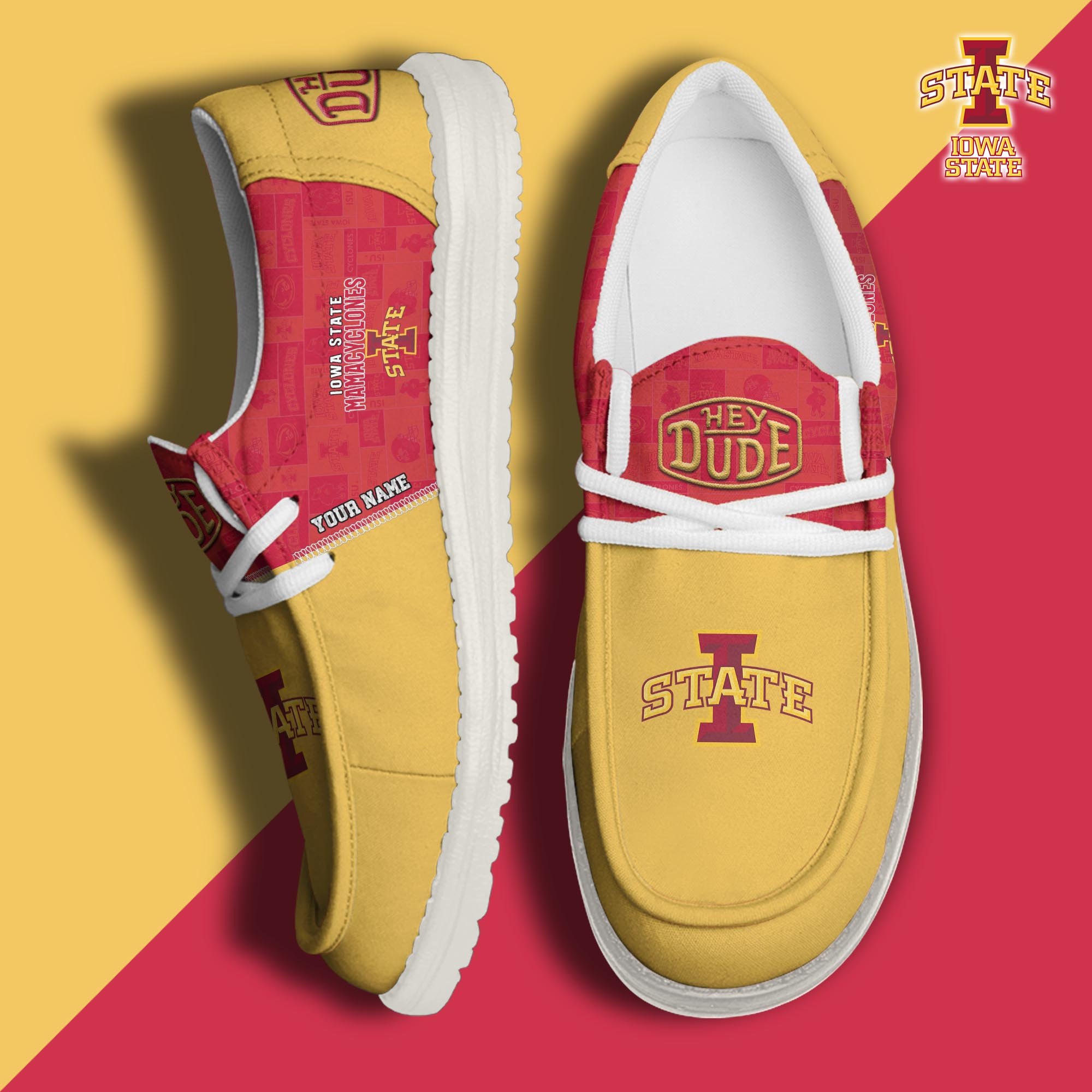 JWFancy Iowa State Cyclones Hey Dude Shoes Wally Men's Lace Up Loafers Comfortable For Men And Women