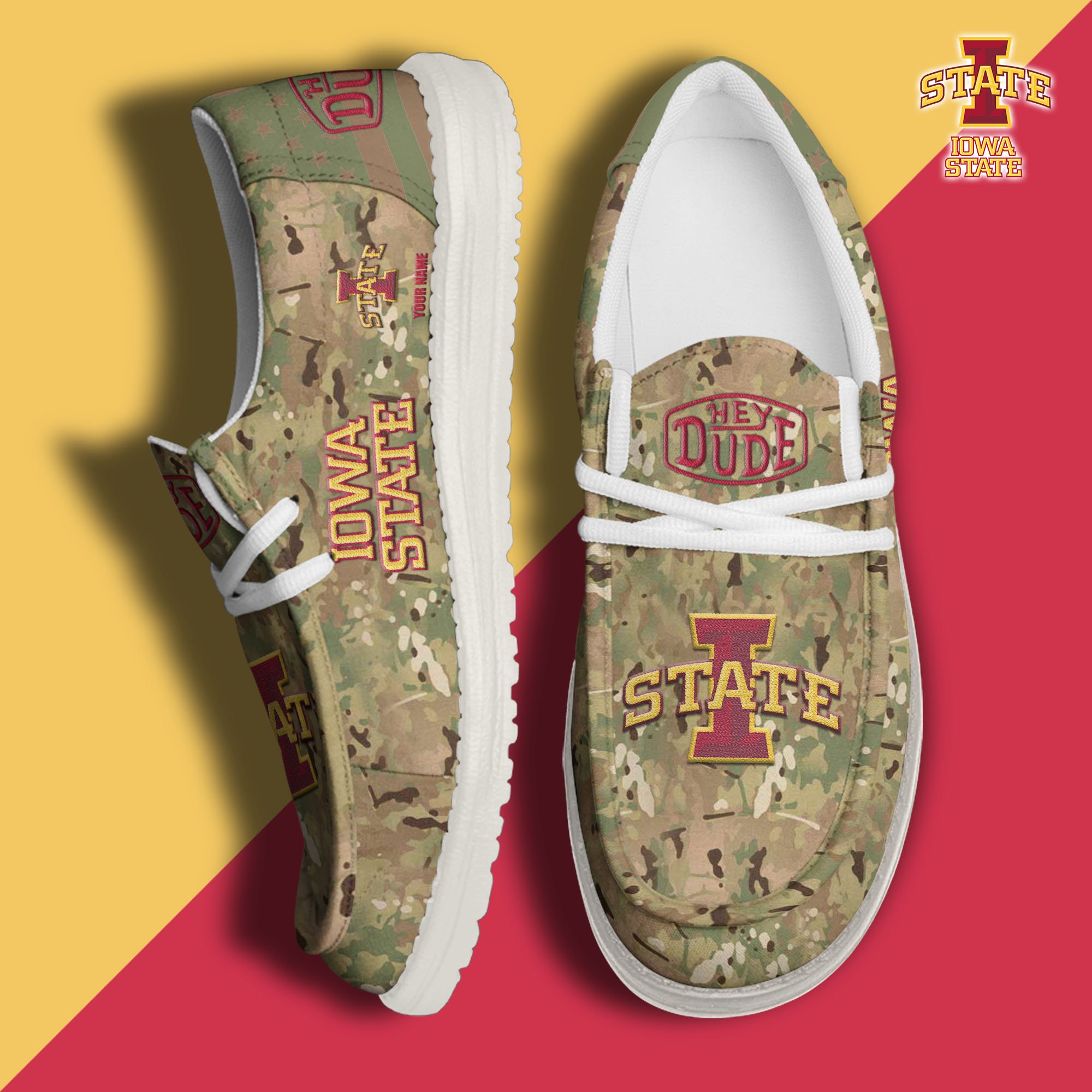 JWFancy Iowa State Cyclones Hey Dude Shoes Wally Men's Lace Up Loafers Comfortable For Men And Women