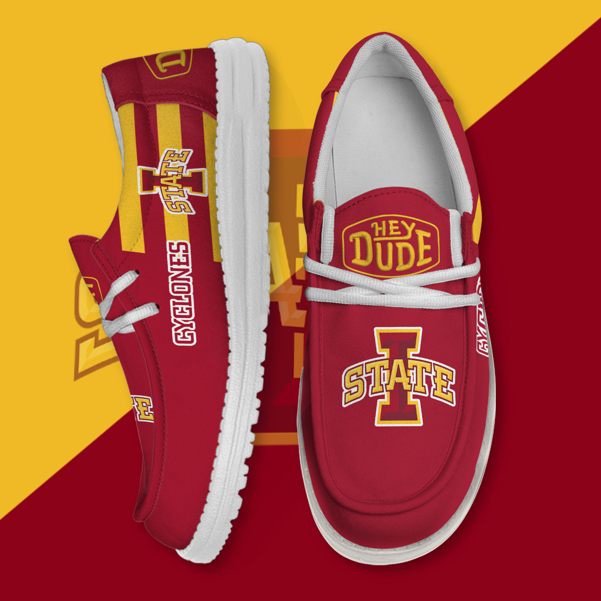JWFancy Iowa State Cyclones Hey Dude Shoes Wally Men's Lace Up Loafers Comfortable For Men And Women