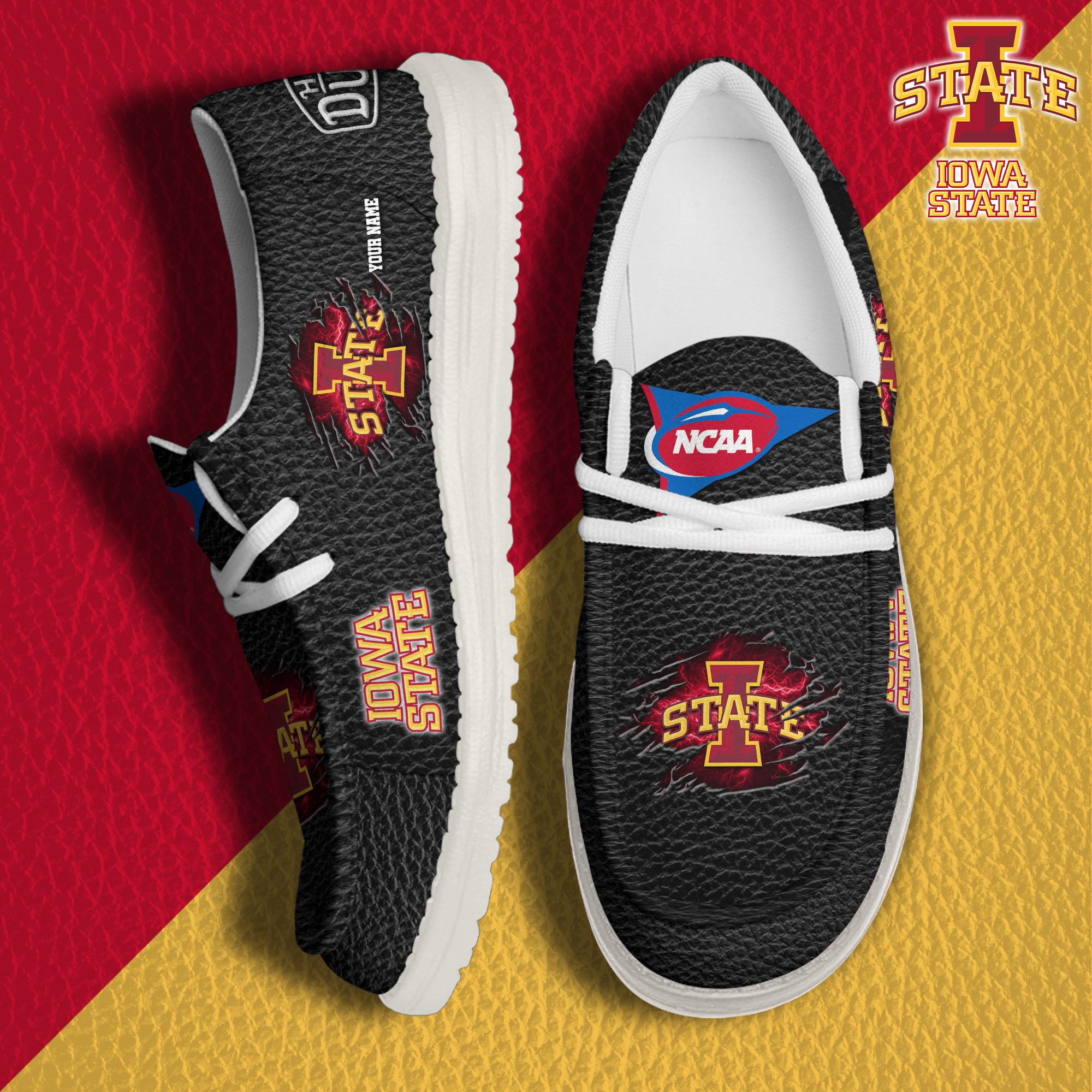 JWFancy Iowa State Cyclones Hey Dude Shoes Wally Men's Lace Up Loafers Comfortable For Men And Women