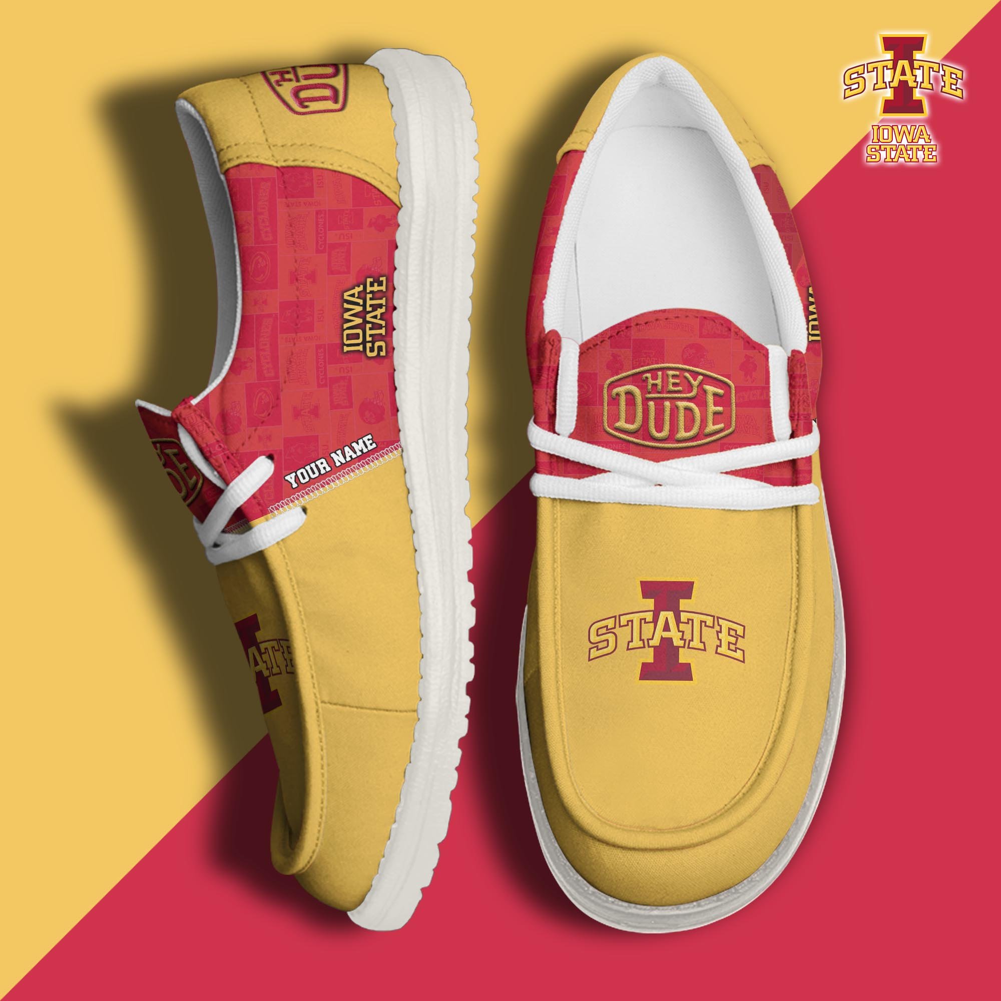 JWFancy Iowa State Cyclones Hey Dude Shoes Wally Men's Lace Up Loafers Comfortable For Men And Women