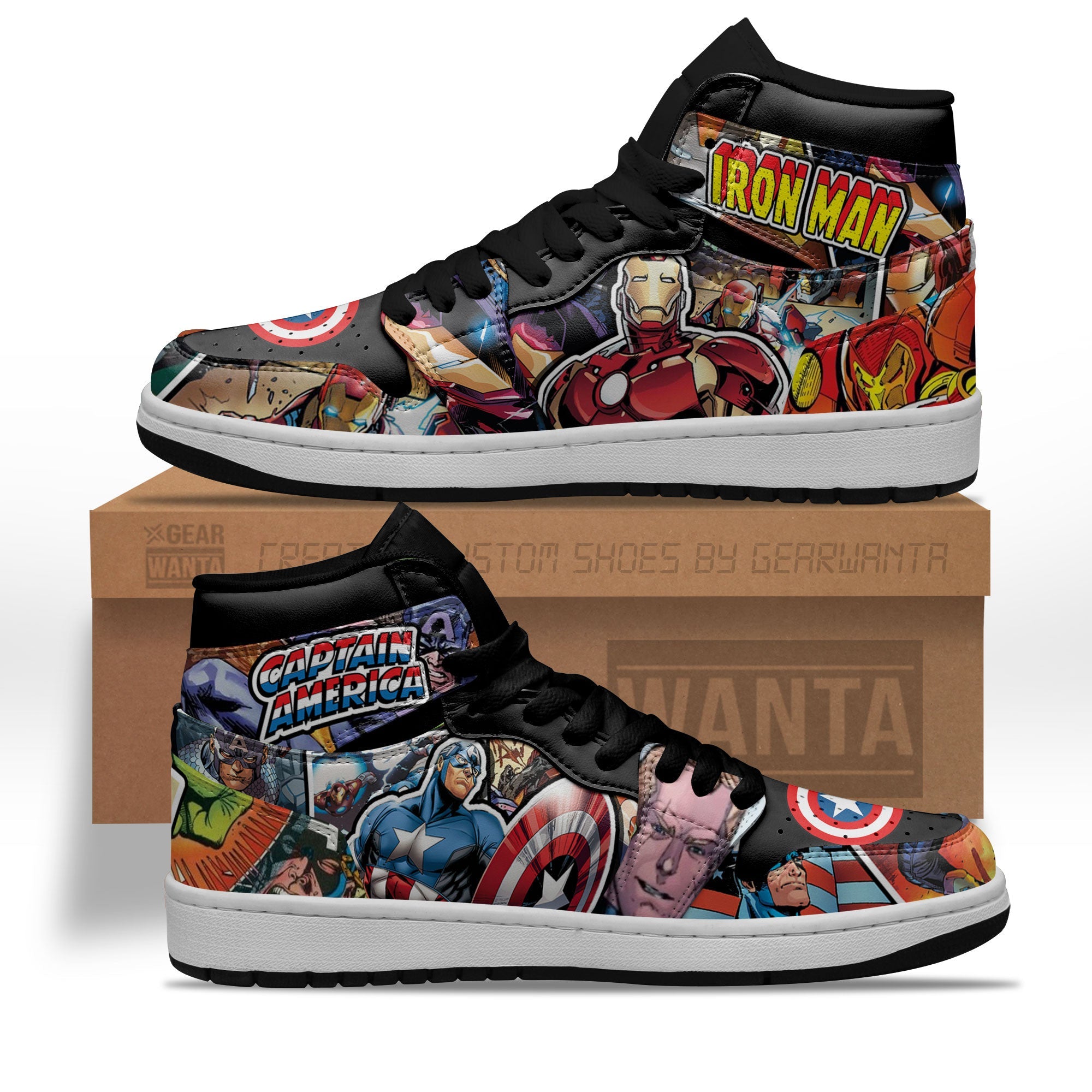 JWFancy Iron Man and Captain America AJ1 High Sneakers Shoes For Men And Women
