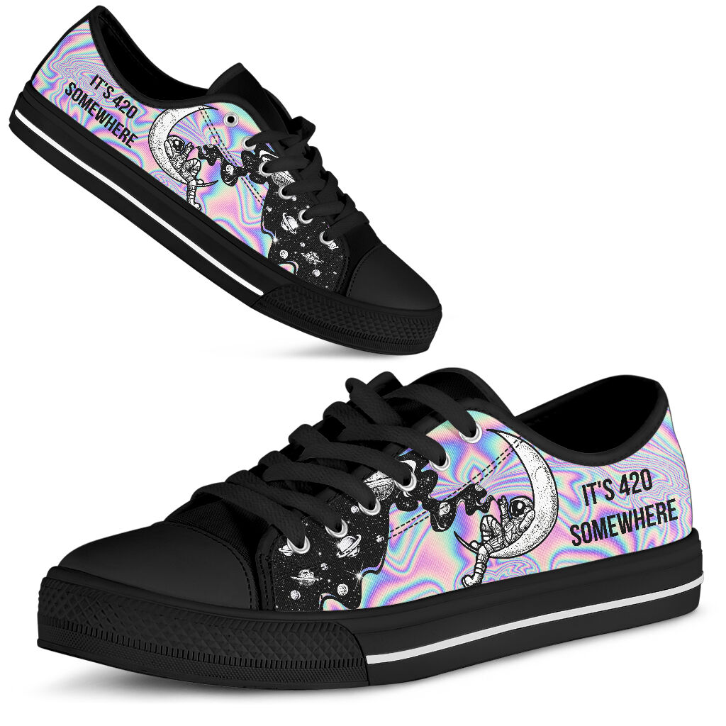 JWFancy It'S 420 Somewhere Smoking Astronaut - Weed  Low Top Canvas Sneakers Shoes For Men And Women