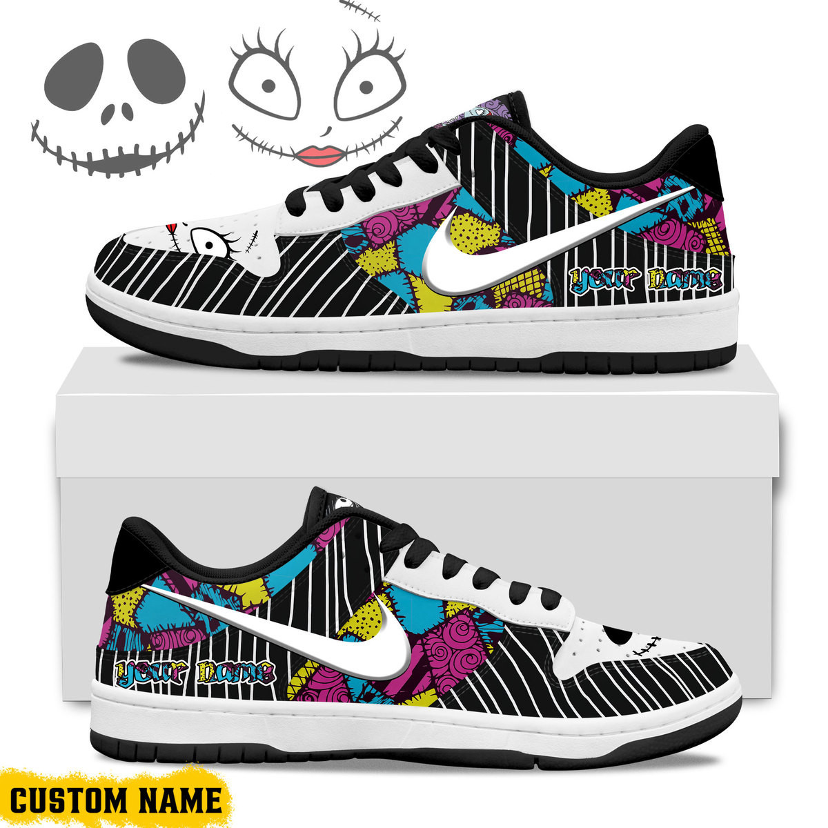 JWFancy Jack Skellington Sally AJ1 High Sneakers Shoes For Men And Women