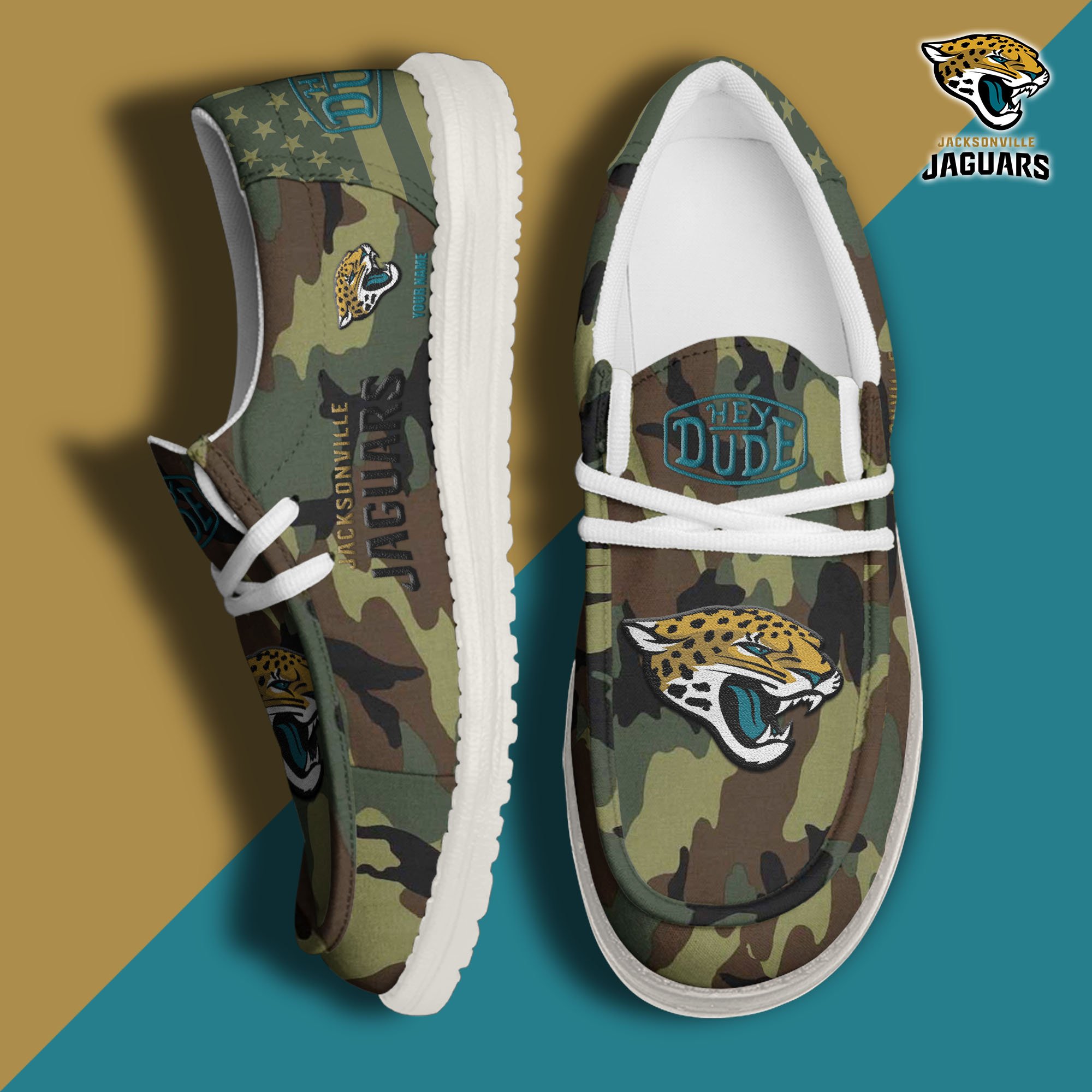 JWFancy Jacksonville Jaguars Hey Dude Shoes Wally Men's Lace Up Loafers Comfortable For Men And Women