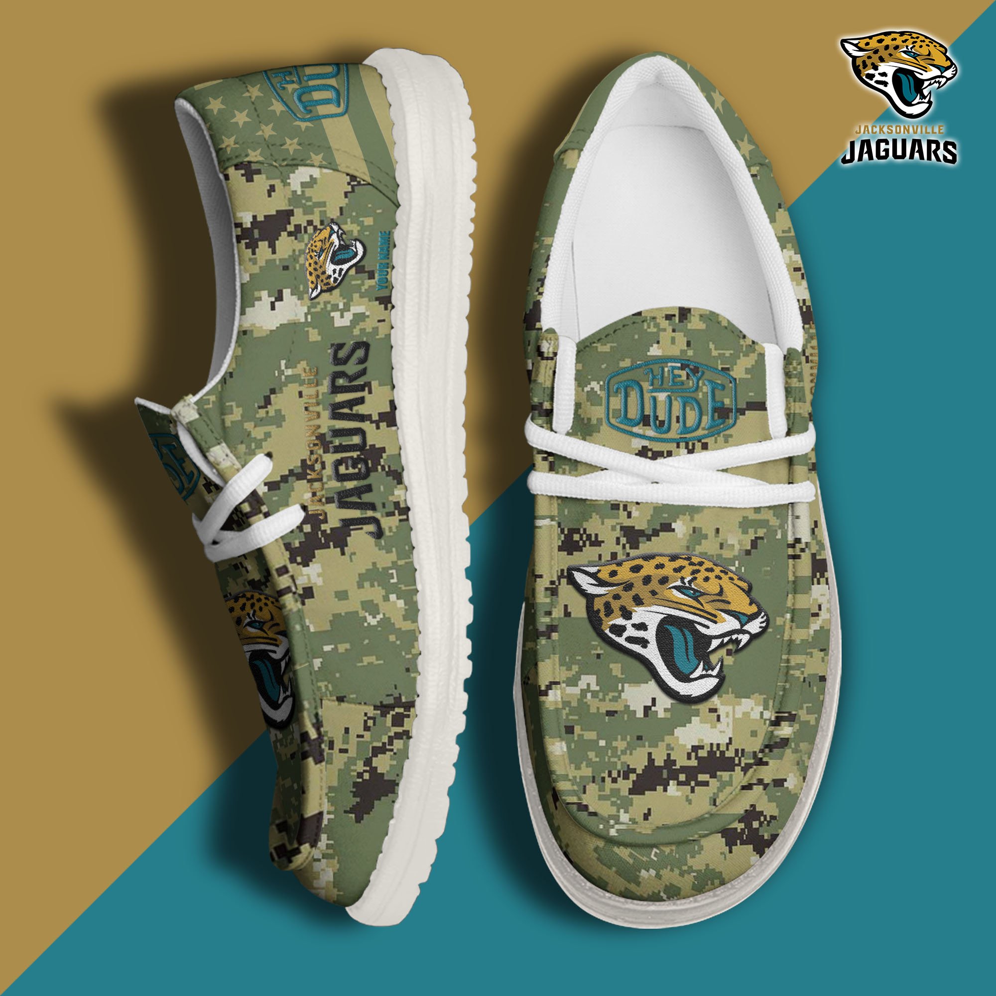 JWFancy Jacksonville Jaguars Hey Dude Shoes Wally Men's Lace Up Loafers Comfortable For Men And Women
