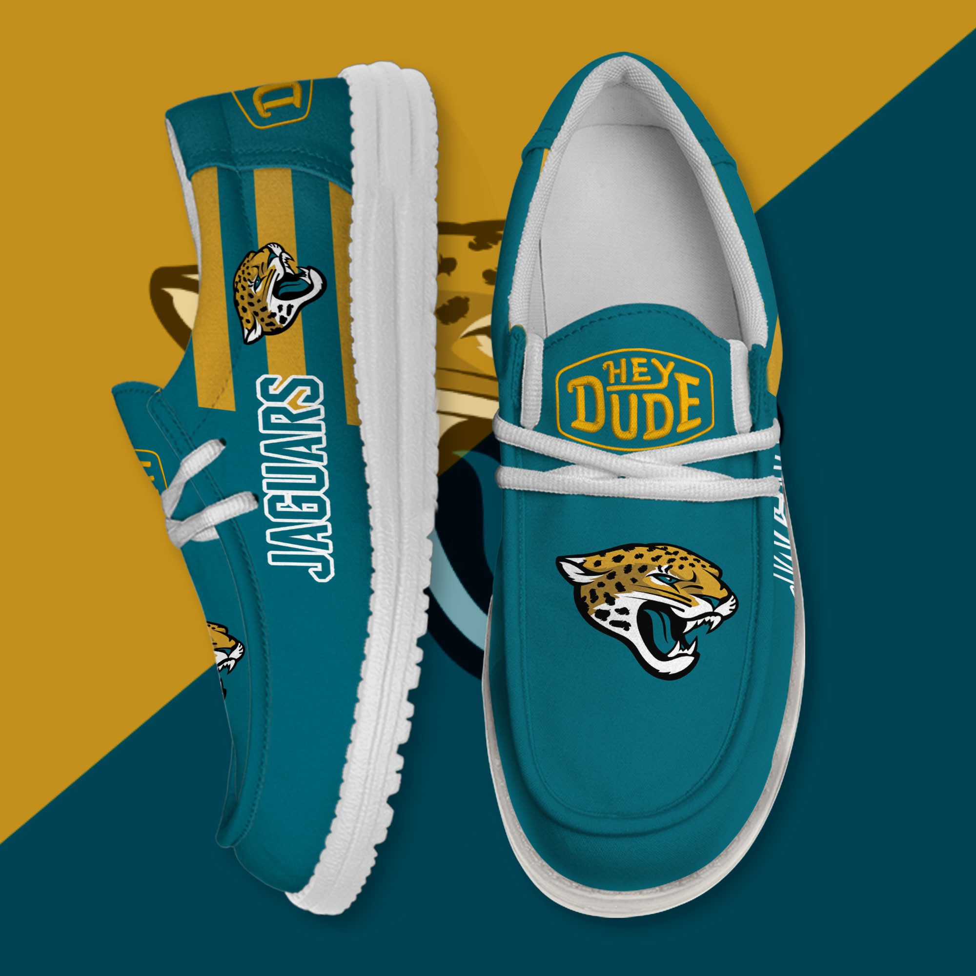 JWFancy Jacksonville Jaguars Hey Dude Shoes Wally Men's Lace Up Loafers Comfortable For Men And Women