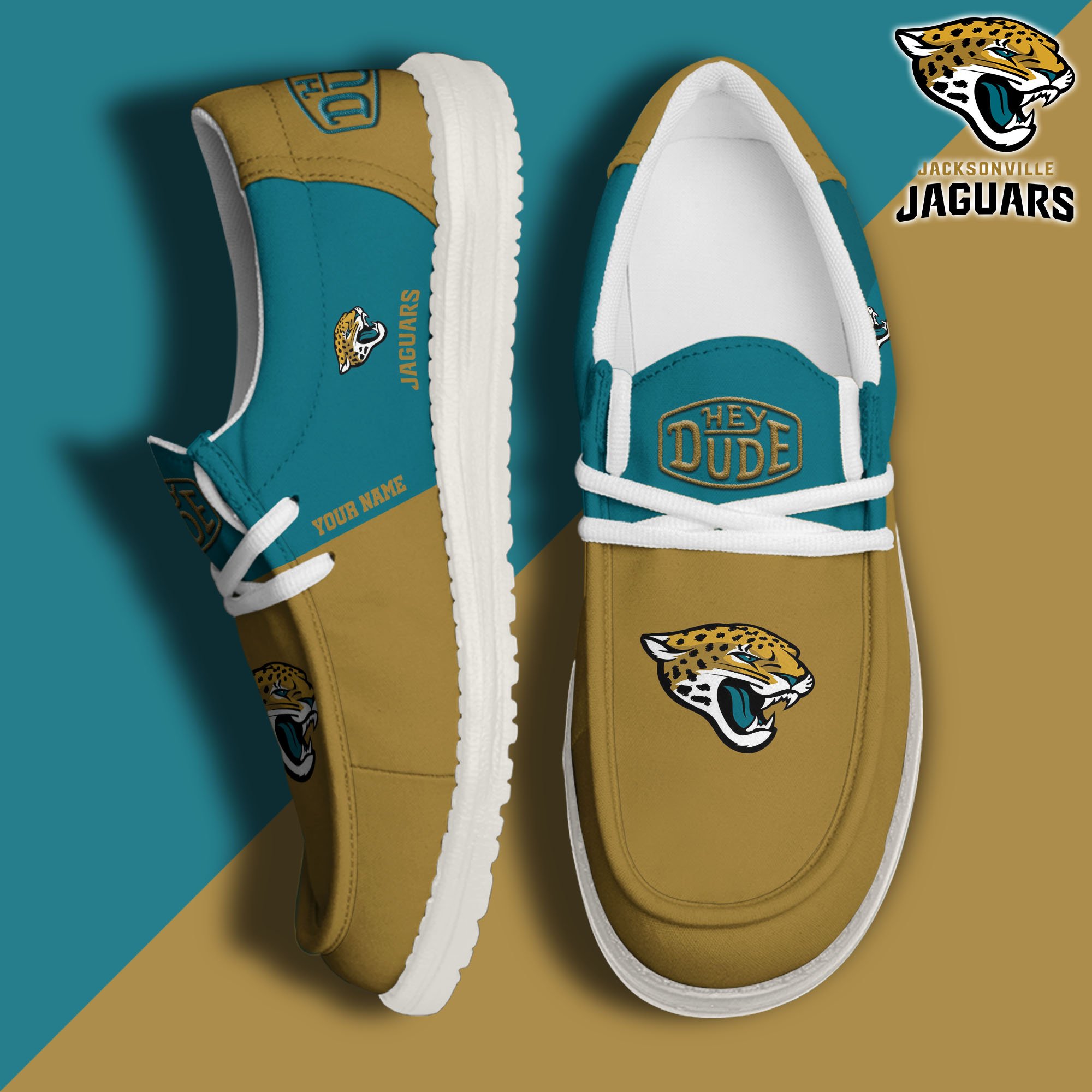 JWFancy Jacksonville Jaguars Hey Dude Shoes Wally Men's Lace Up Loafers Comfortable For Men And Women