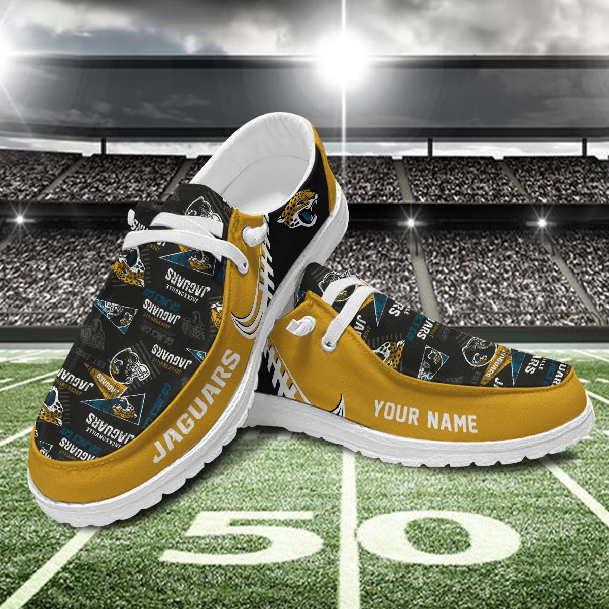 JWFancy Jacksonville Jaguars Hey Dude Shoes Wally Men's Lace Up Loafers Comfortable For Men And Women