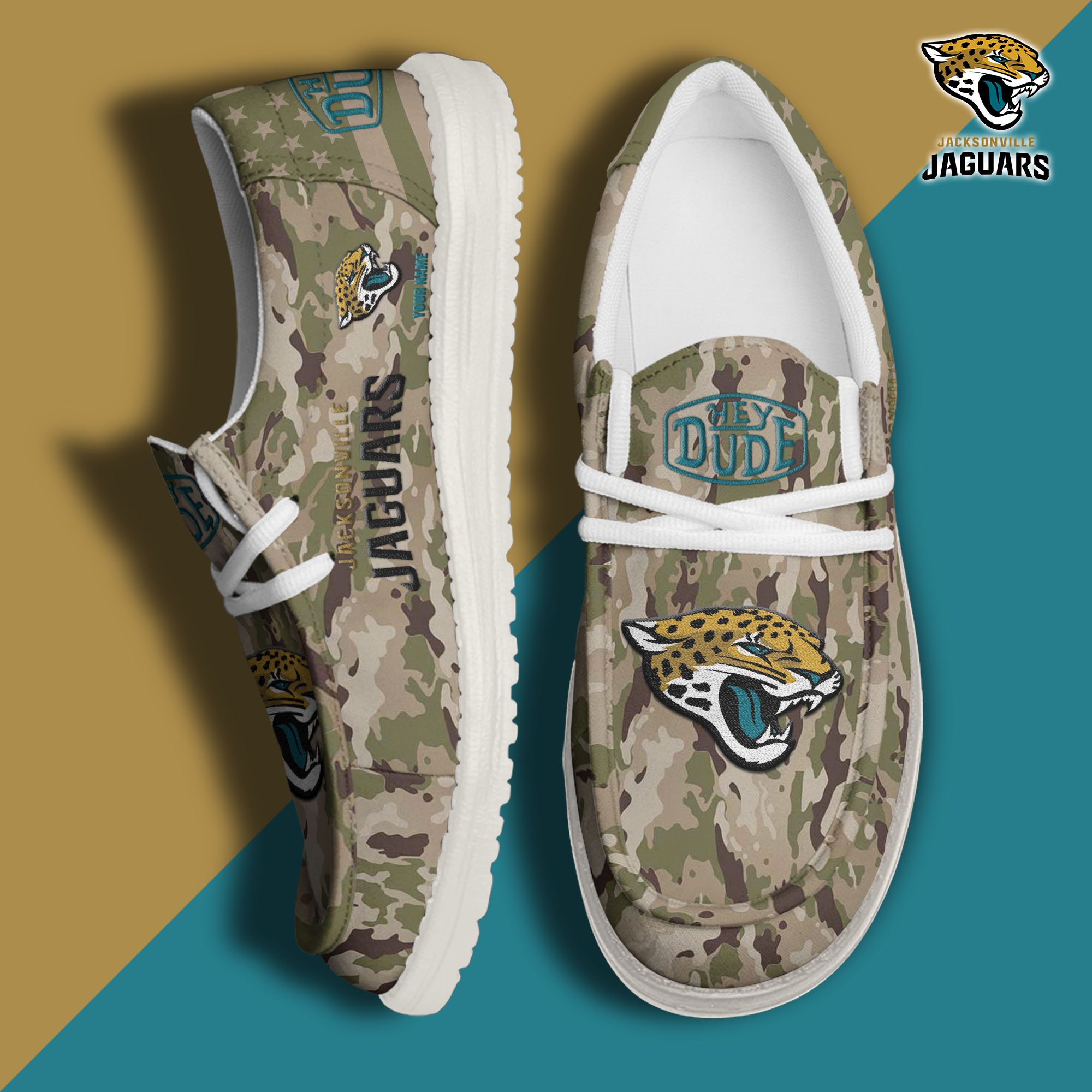 JWFancy Jacksonville Jaguars Hey Dude Shoes Wally Men's Lace Up Loafers Comfortable For Men And Women