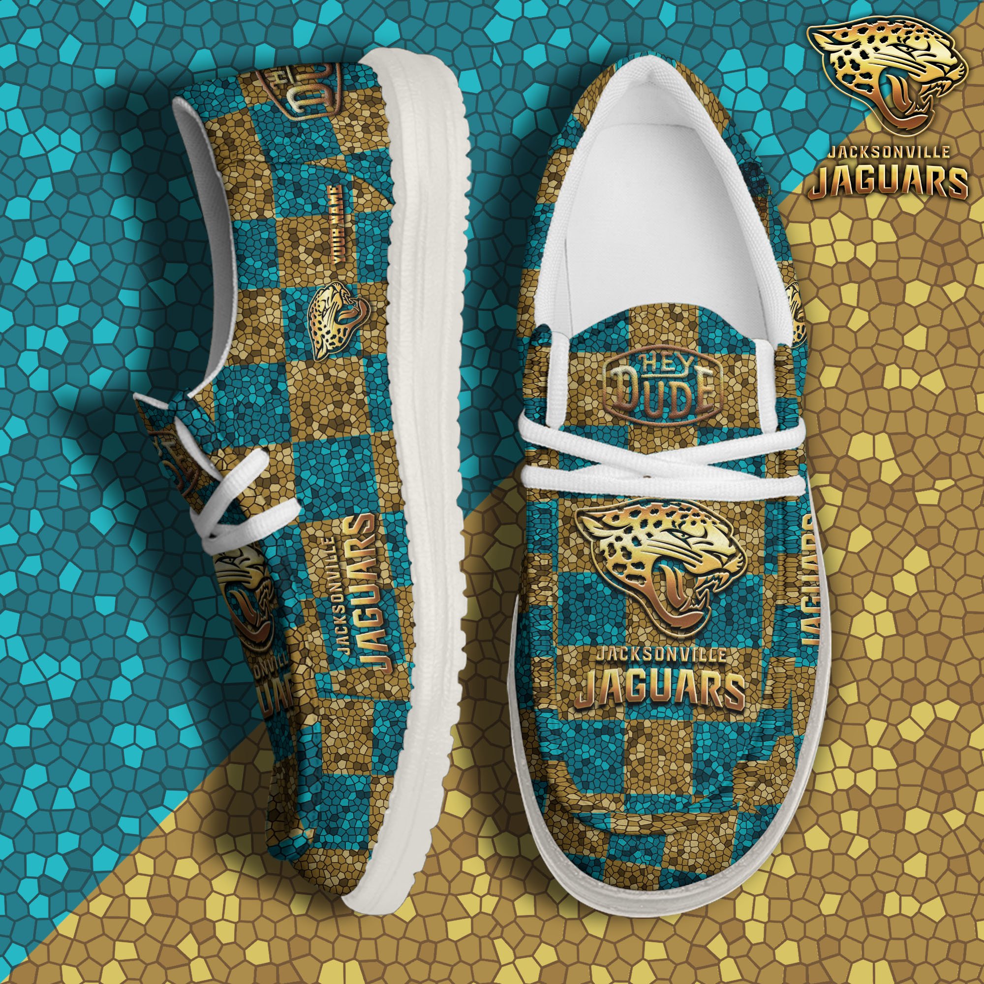 JWFancy Jacksonville Jaguars Hey Dude Shoes Wally Men's Lace Up Loafers Comfortable For Men And Women