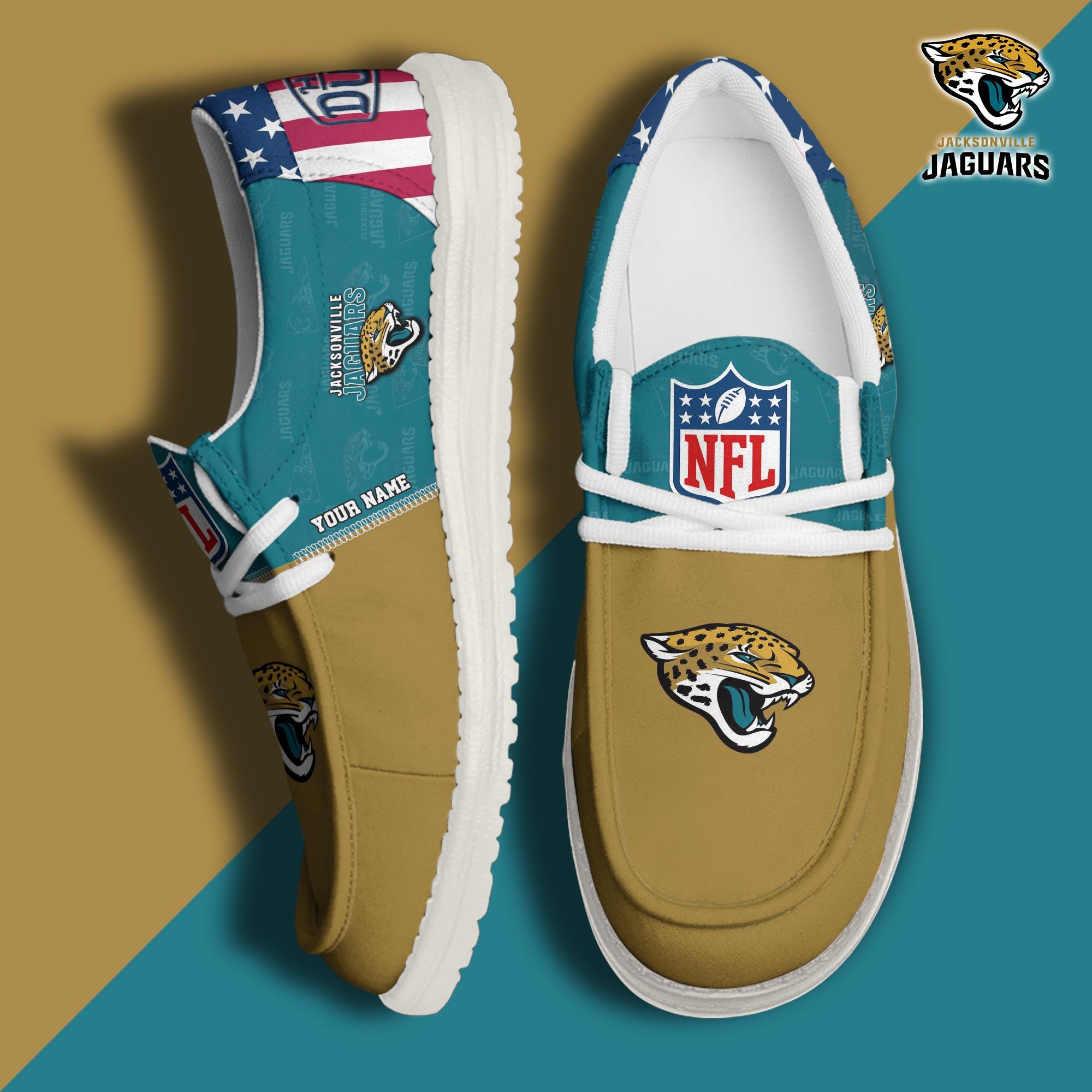 JWFancy Jacksonville Jaguars Hey Dude Shoes Wally Men's Lace Up Loafers Comfortable For Men And Women