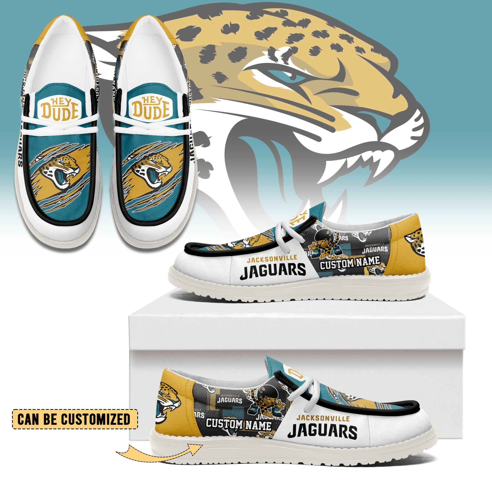 JWFancy Jacksonville Jaguars Hey Dude Shoes Wally Men’s Lace Up Loafers Comfortable For Men And Women