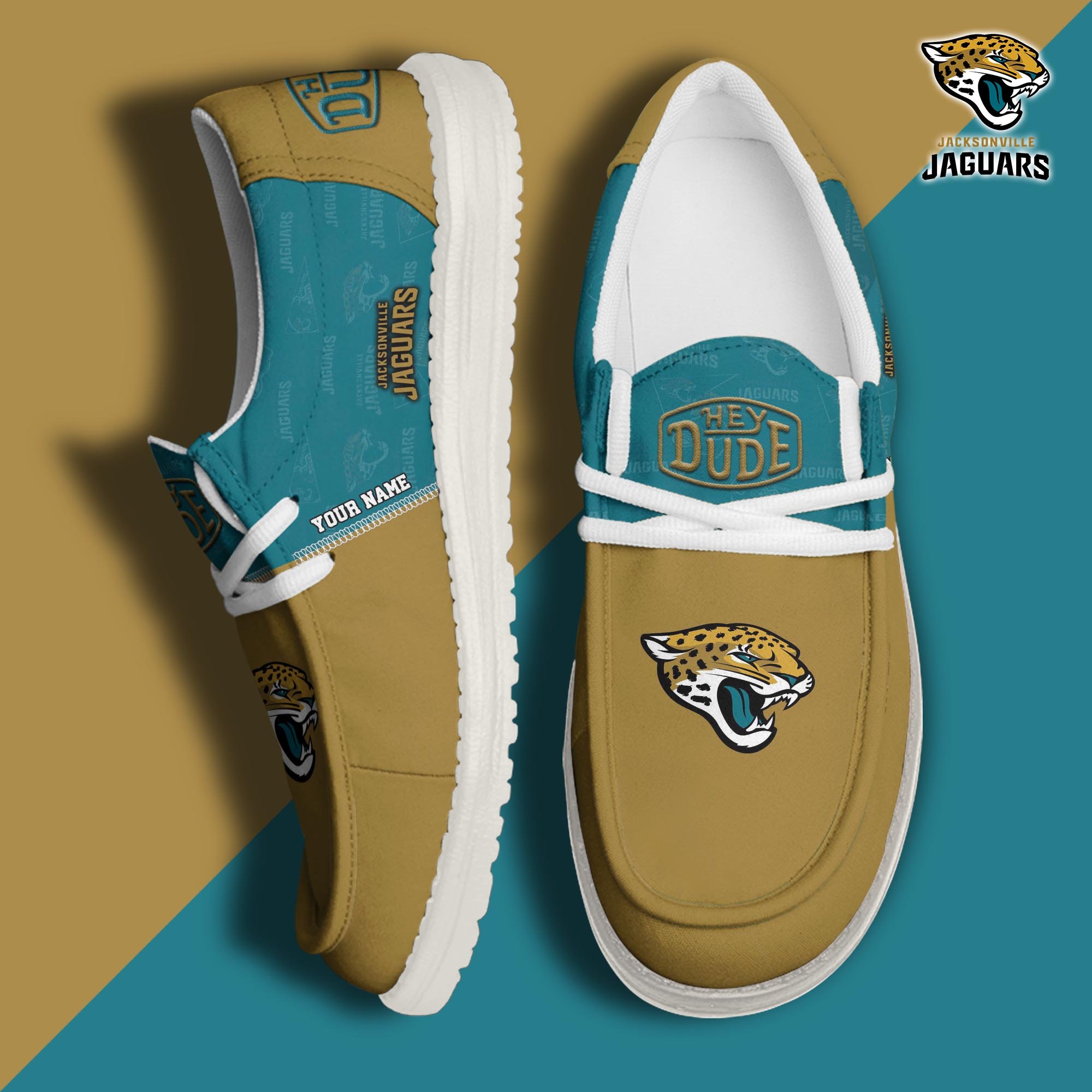 JWFancy Jacksonville Jaguars Hey Dude Shoes Wally Men's Lace Up Loafers Comfortable For Men And Women
