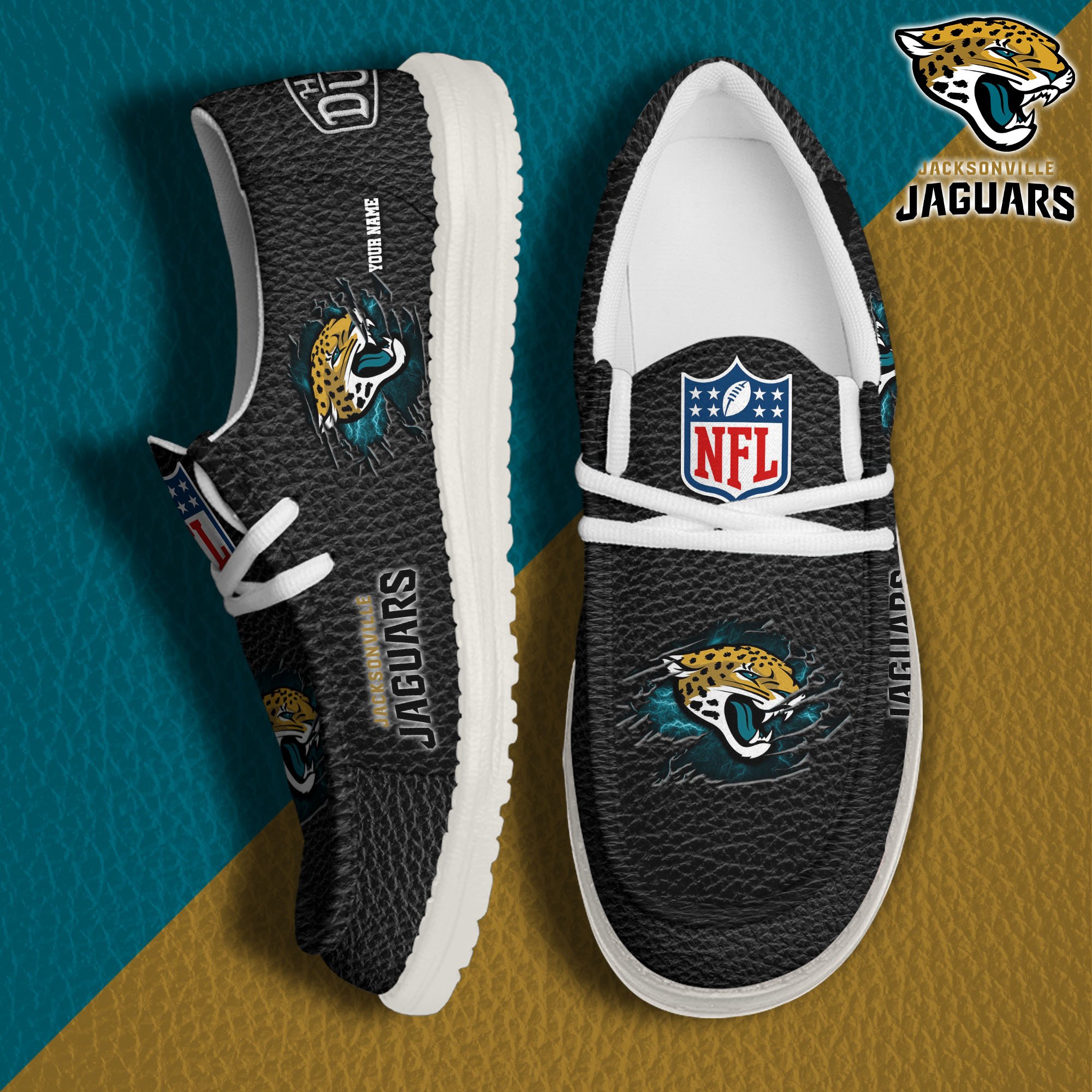 JWFancy Jacksonville Jaguars Hey Dude Shoes Wally Men's Lace Up Loafers Comfortable For Men And Women