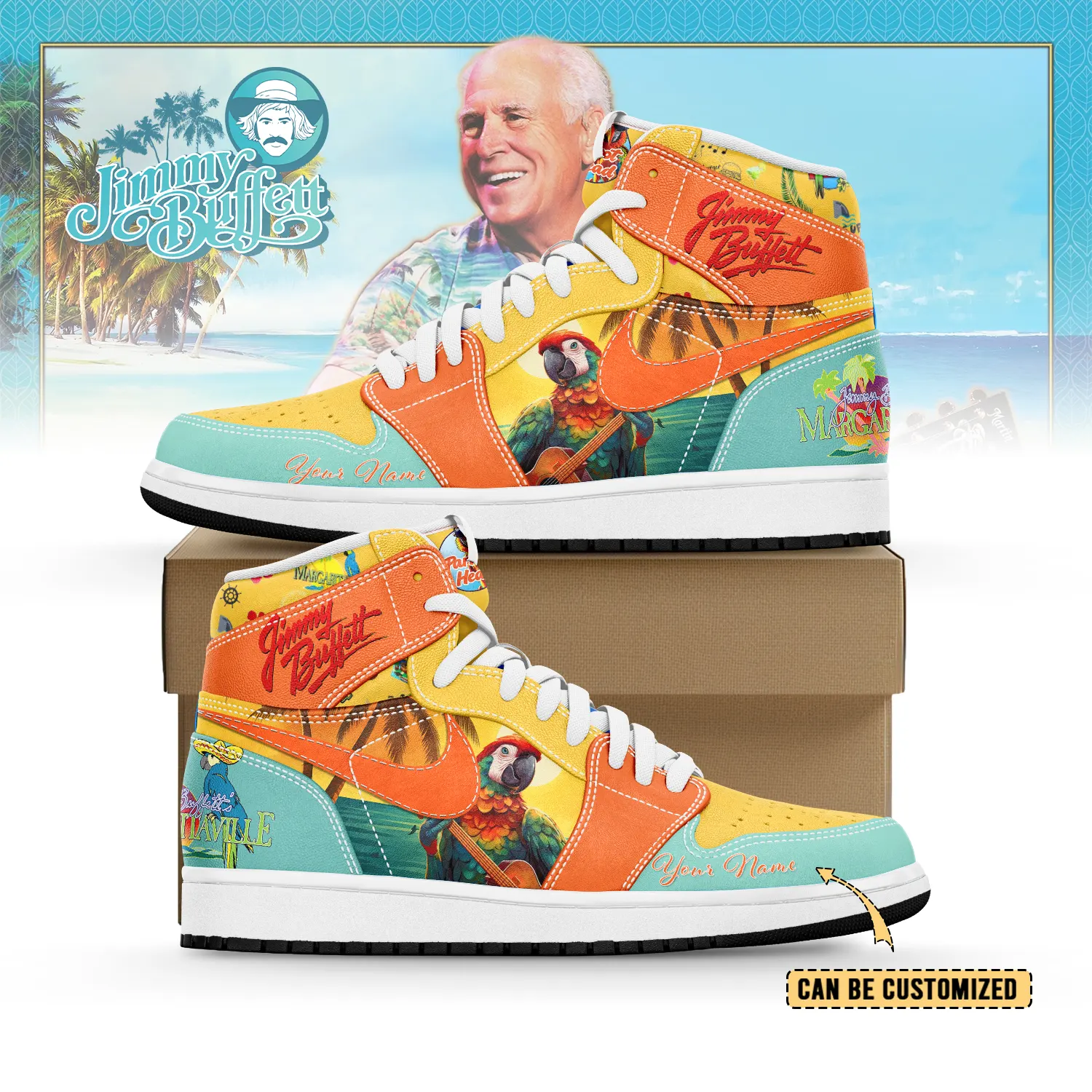 JWFancy Jimmy Buffett AJ1 High Sneakers Shoes For Men And Women