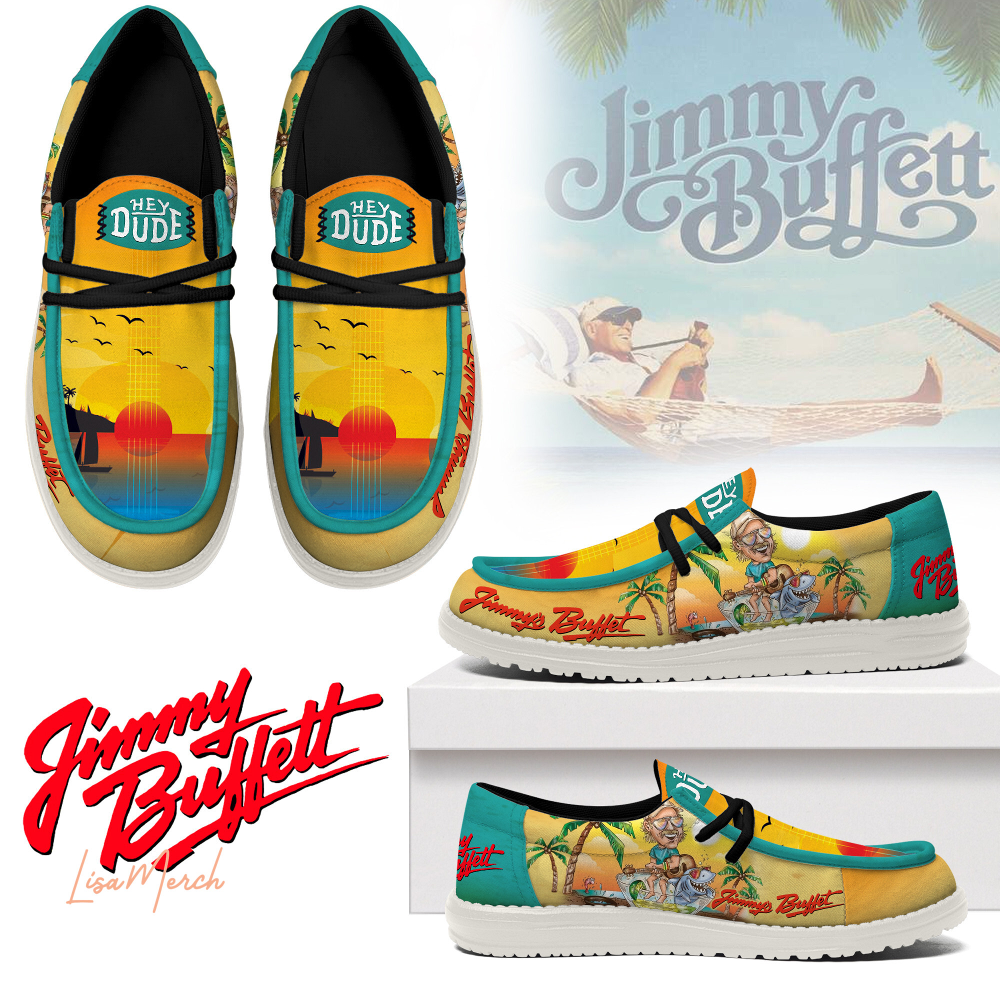JWFancy Jimmy Buffett Hey Dude Shoes Wally Men's Lace Up Loafers Comfortable For Men And Women