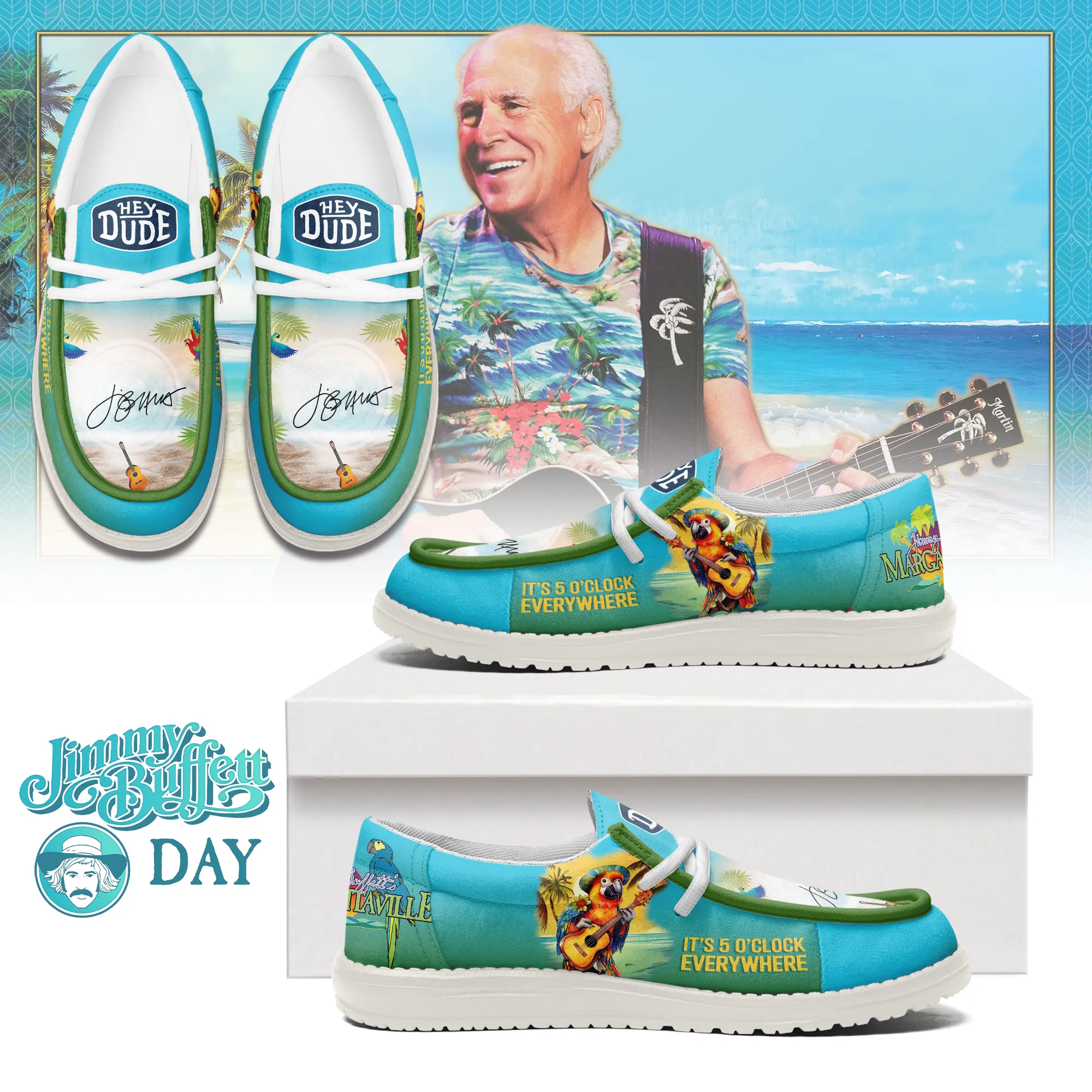 JWFancy Jimmy Buffett Hey Dude Shoes Wally Men’s Lace Up Loafers Comfortable For Men And Women