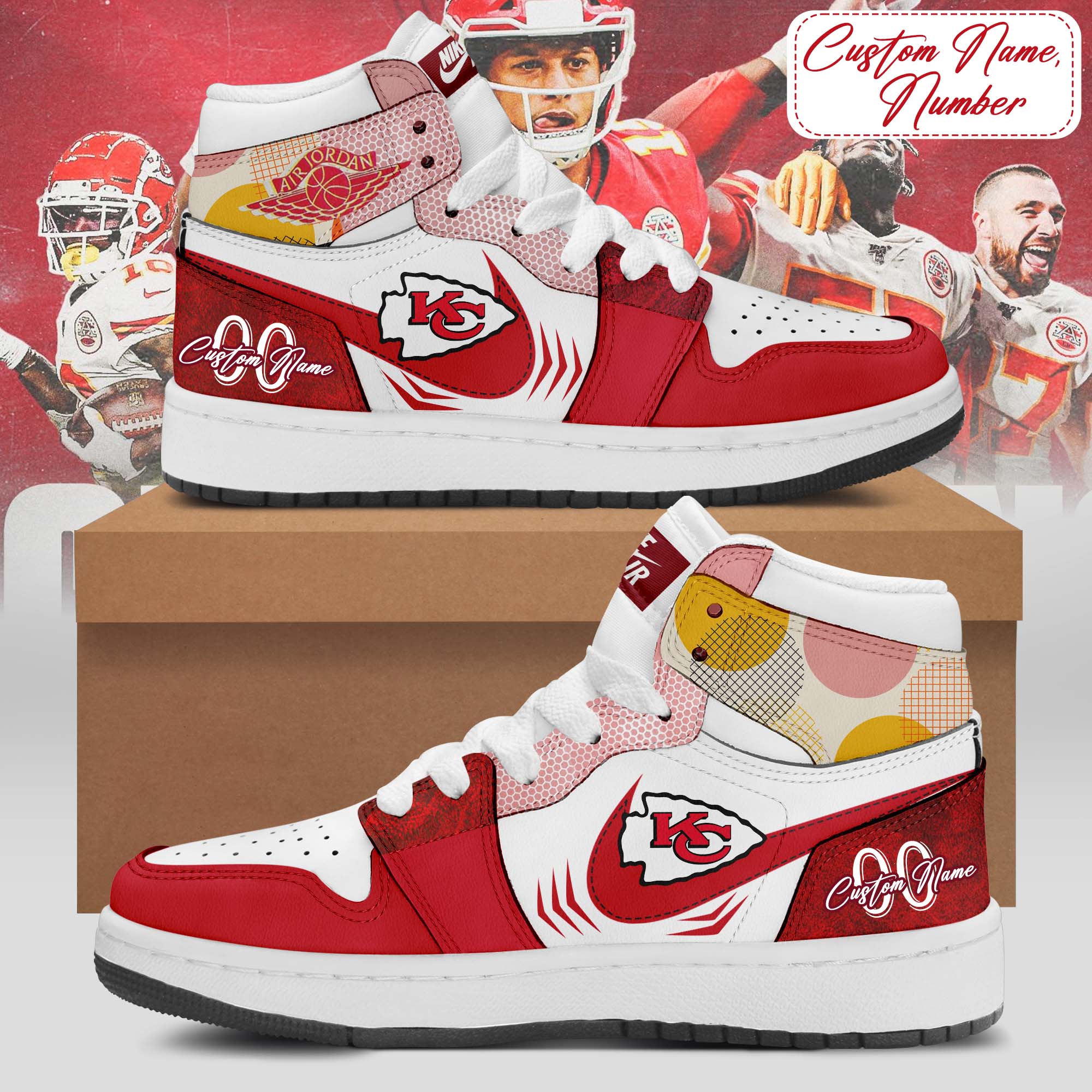 JWFancy Kansas City Chiefs AJ1 High Sneakers Shoes For Men And Women