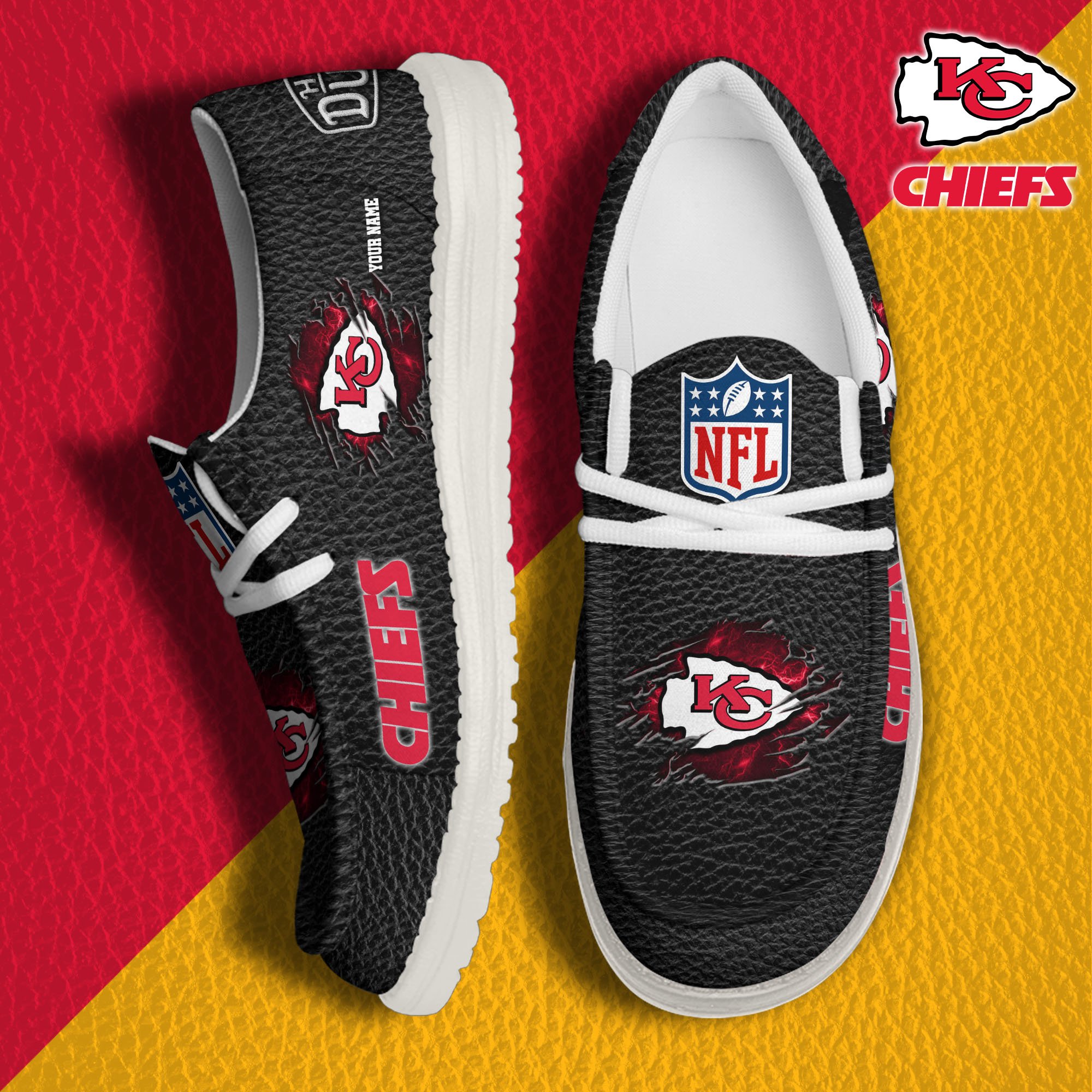 JWFancy Kansas City Chiefs Hey Dude Shoes Wally Men's Lace Up Loafers Comfortable For Men And Women