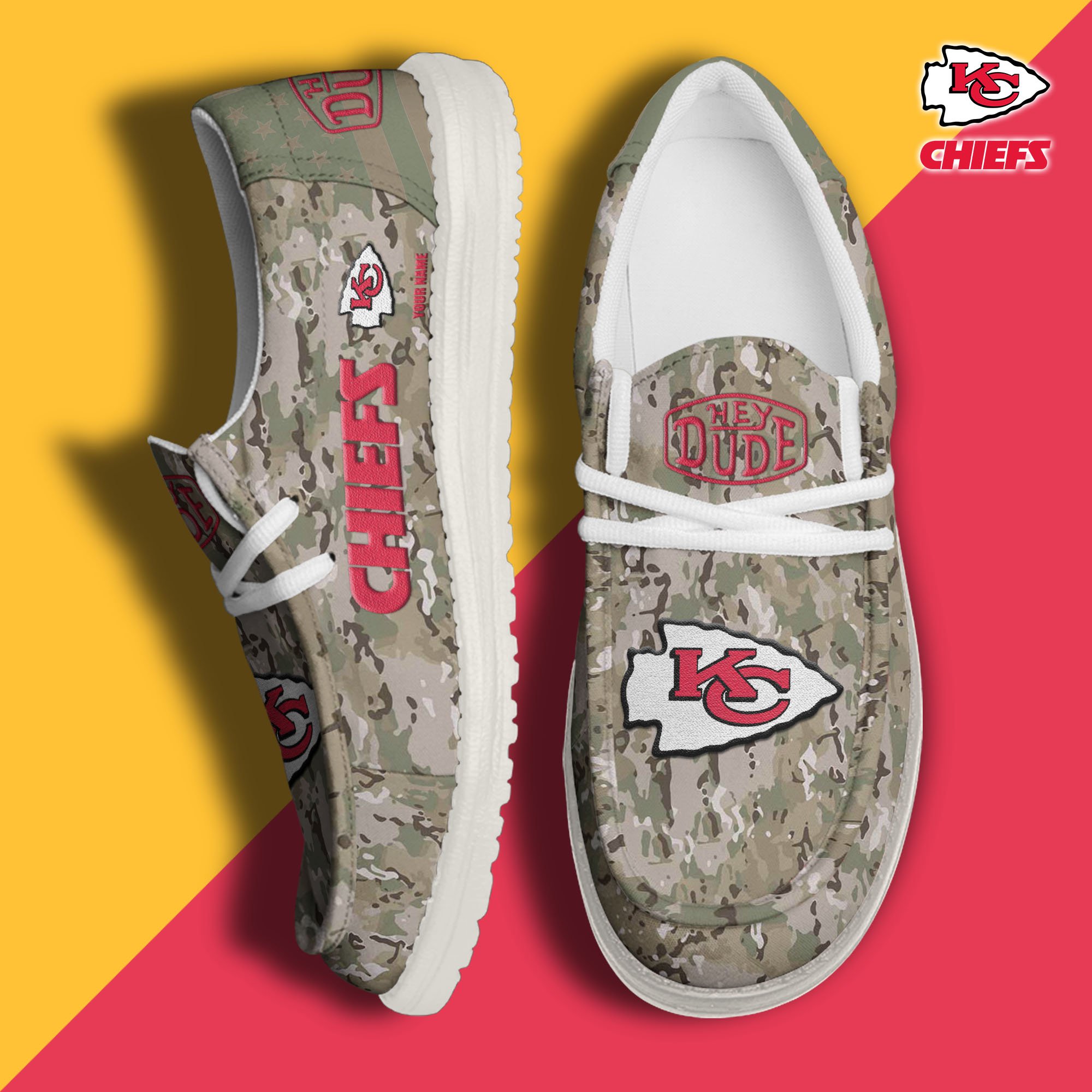 JWFancy Kansas City Chiefs Hey Dude Shoes Wally Men's Lace Up Loafers Comfortable For Men And Women