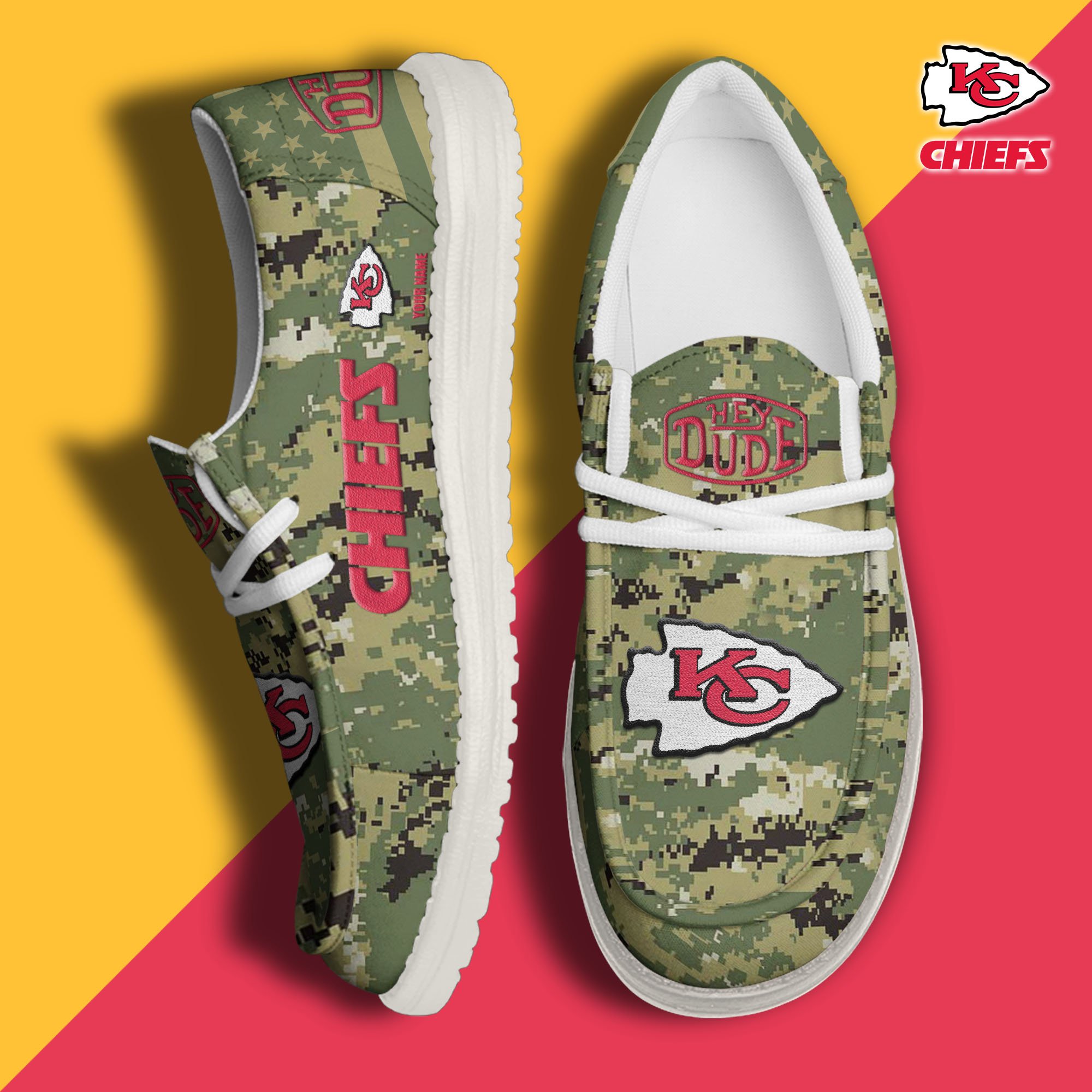 JWFancy Kansas City Chiefs Hey Dude Shoes Wally Men's Lace Up Loafers Comfortable For Men And Women