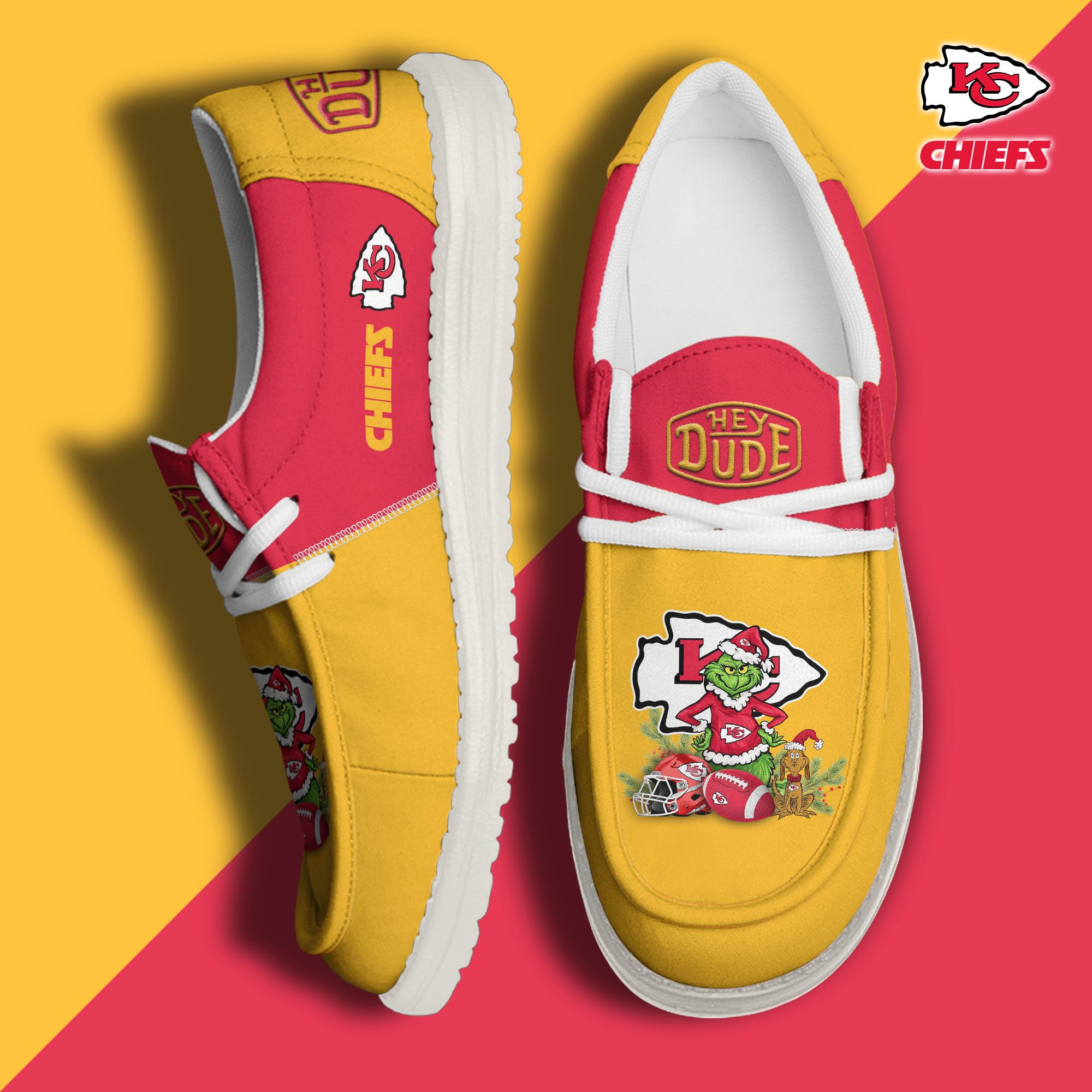 JWFancy Kansas City Chiefs Hey Dude Shoes Wally Men's Lace Up Loafers Comfortable For Men And Women