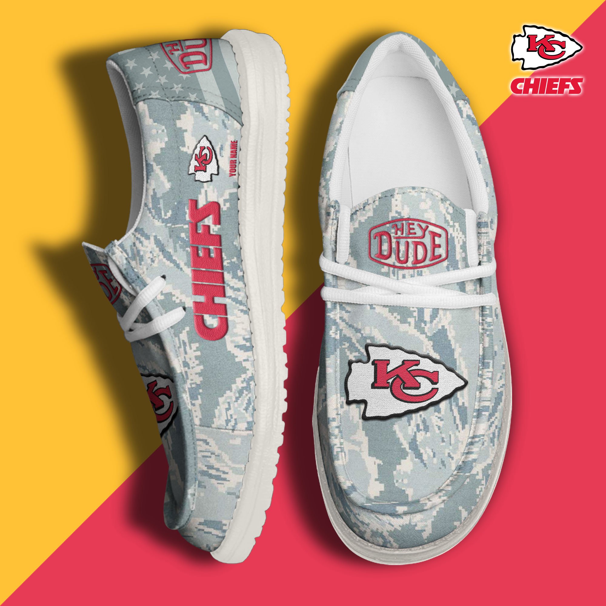 JWFancy Kansas City Chiefs Hey Dude Shoes Wally Men's Lace Up Loafers Comfortable For Men And Women