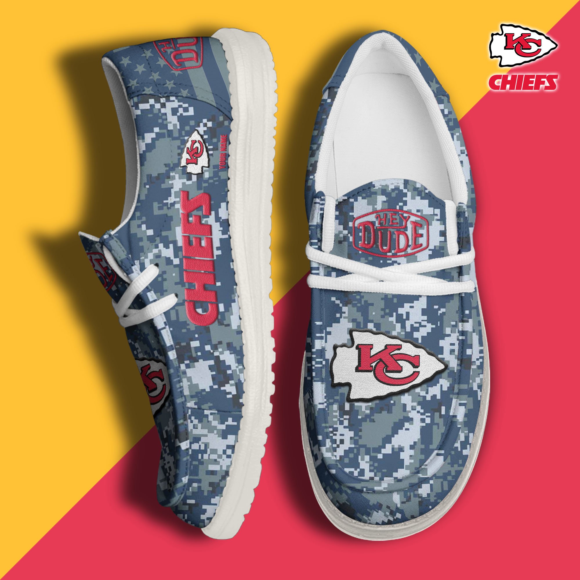 JWFancy Kansas City Chiefs Hey Dude Shoes Wally Men's Lace Up Loafers Comfortable For Men And Women