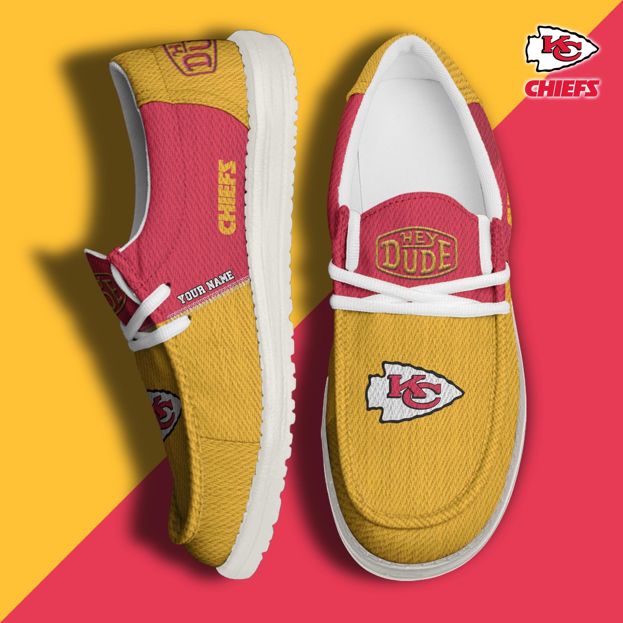 JWFancy Kansas City Chiefs Hey Dude Shoes Wally Men's Lace Up Loafers Comfortable For Men And Women