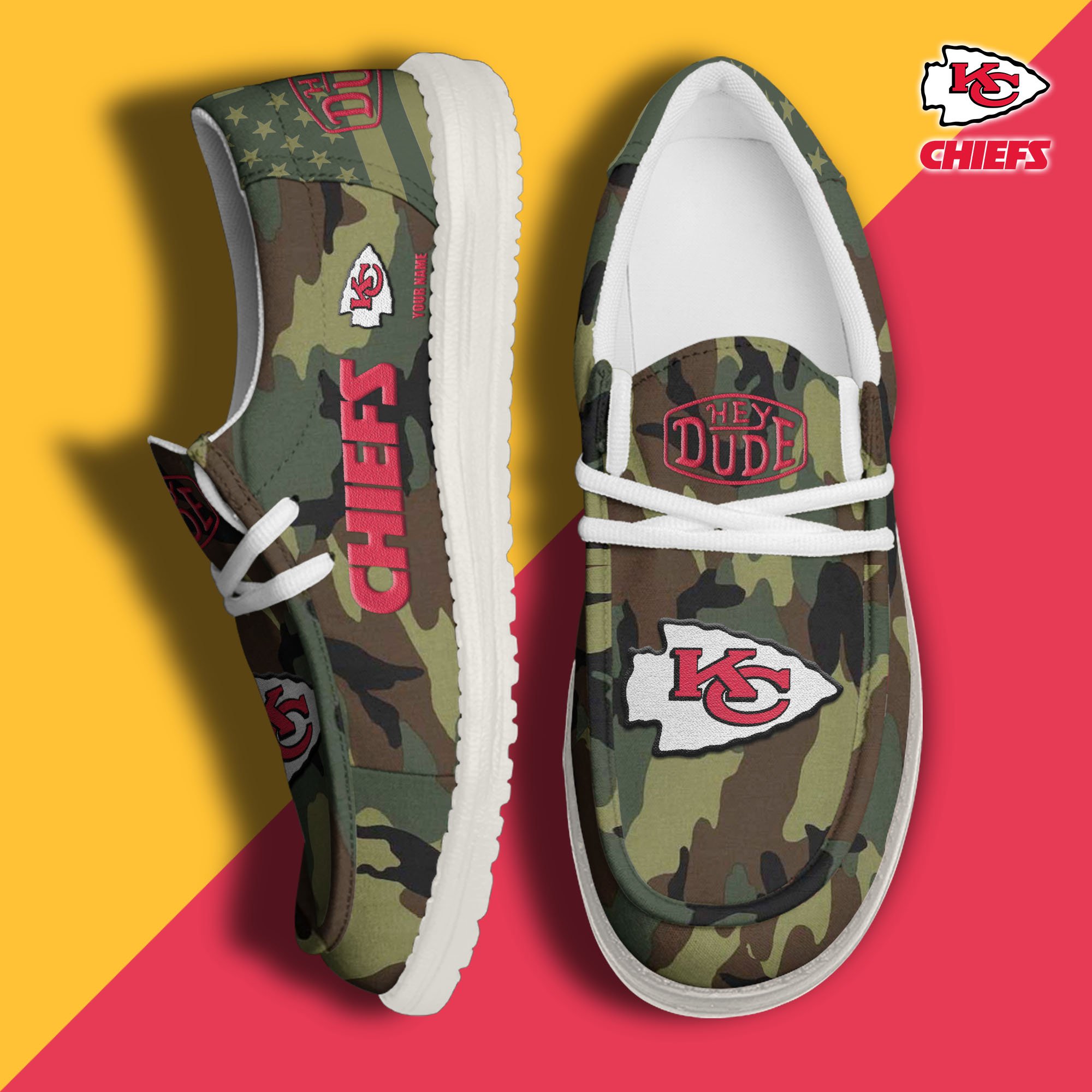 JWFancy Kansas City Chiefs Hey Dude Shoes Wally Men's Lace Up Loafers Comfortable For Men And Women