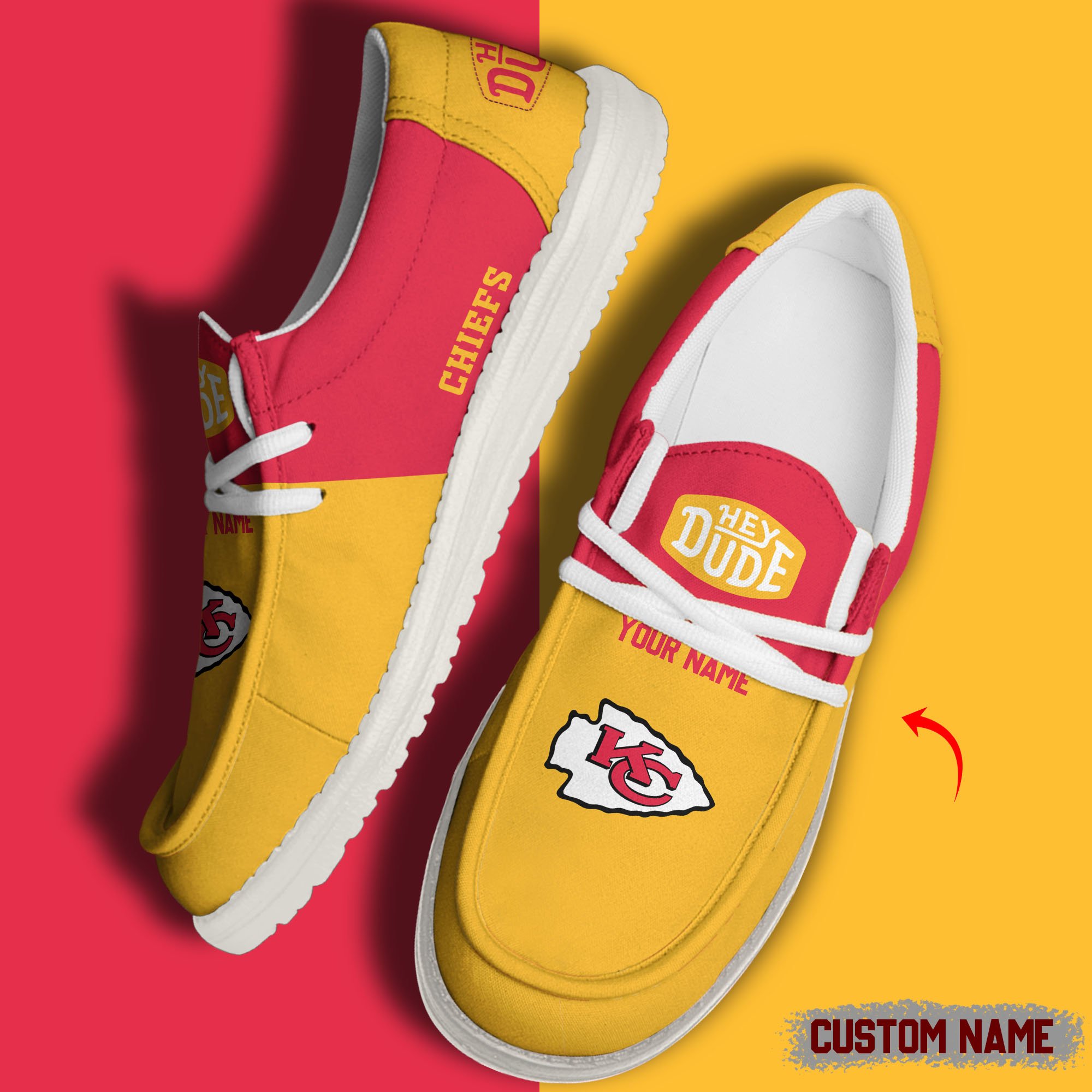 JWFancy Kansas City Chiefs Hey Dude Shoes Wally Men's Lace Up Loafers Comfortable For Men And Women