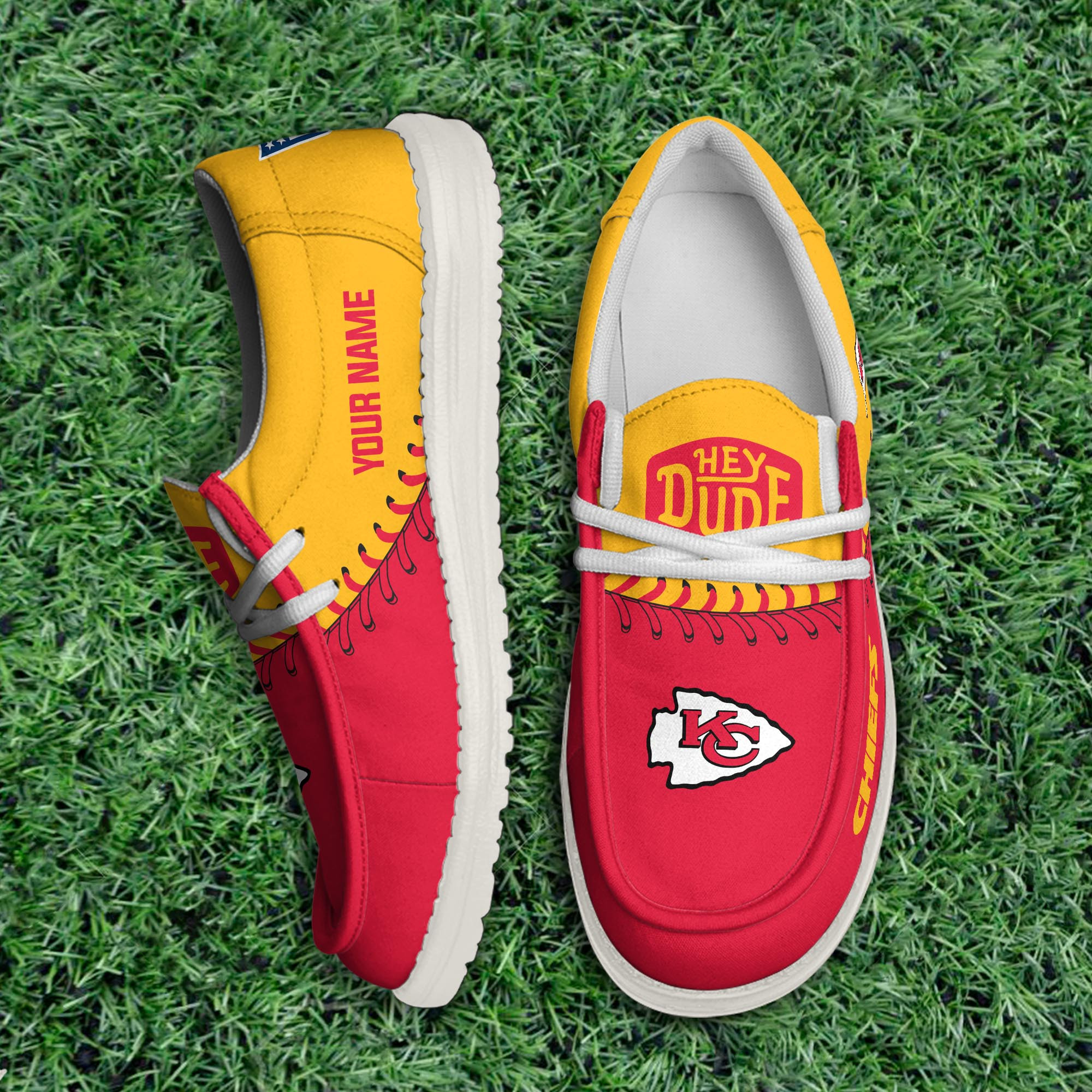 JWFancy Kansas City Chiefs Hey Dude Shoes Wally Men's Lace Up Loafers Comfortable For Men And Women