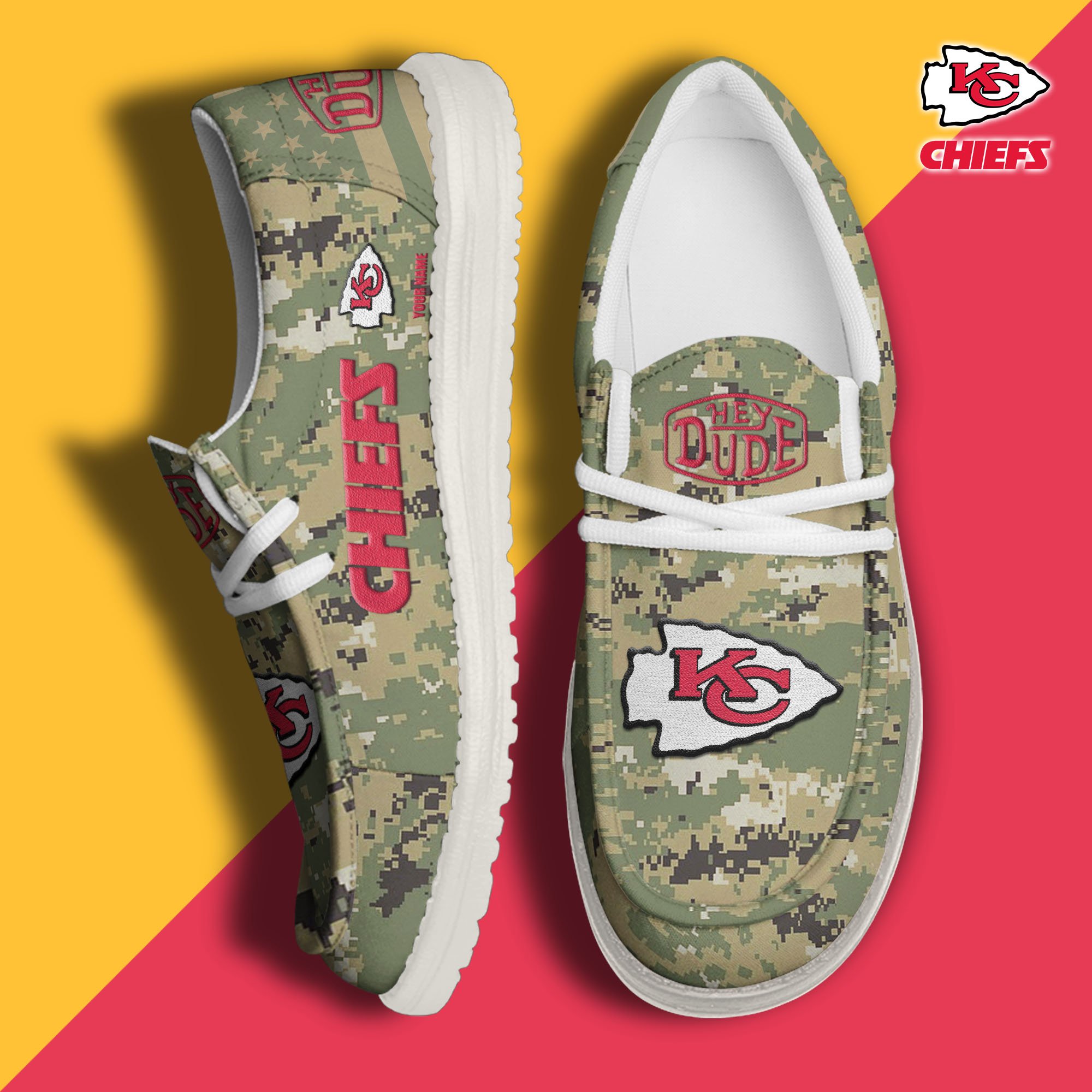 JWFancy Kansas City Chiefs Hey Dude Shoes Wally Men's Lace Up Loafers Comfortable For Men And Women