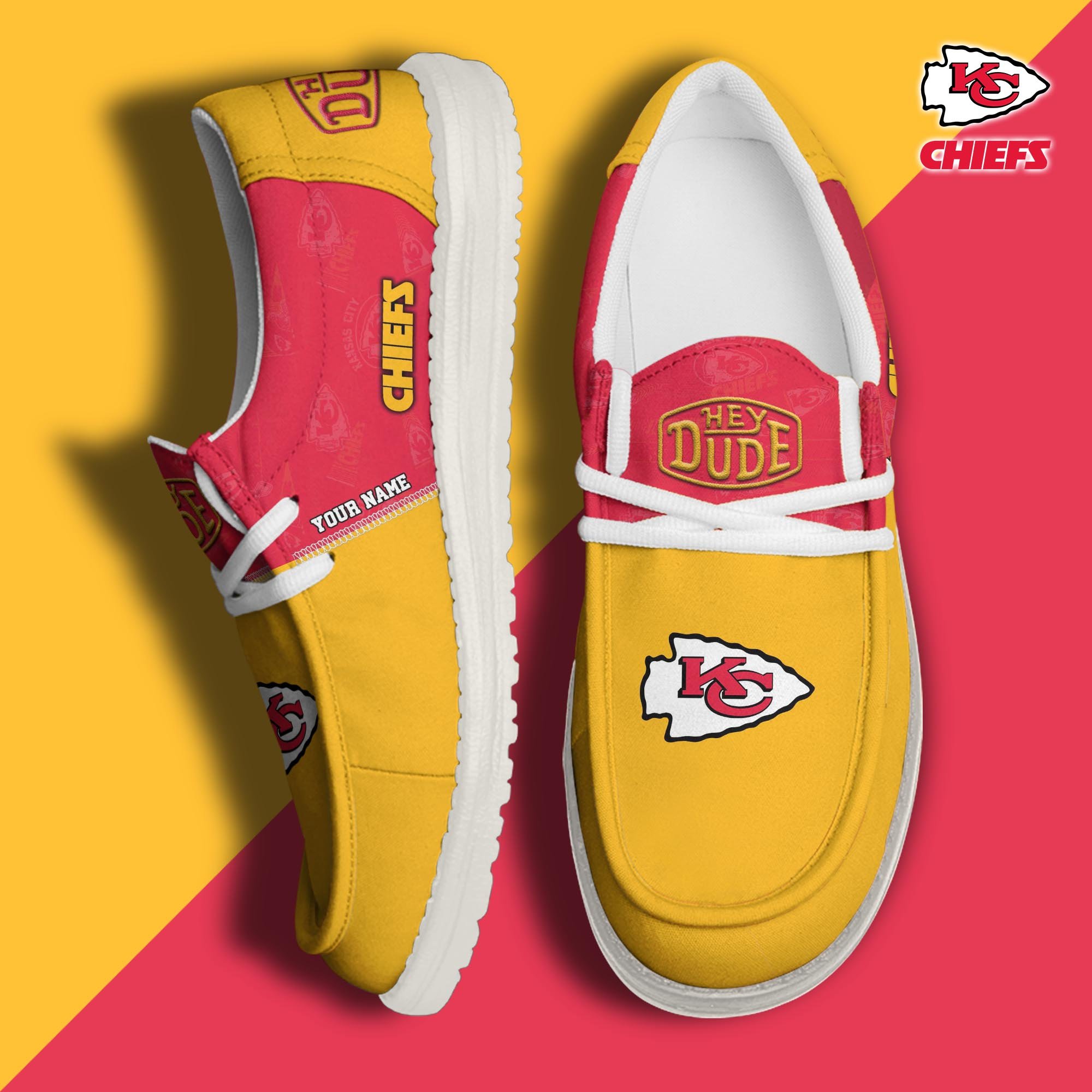 JWFancy Kansas City Chiefs Hey Dude Shoes Wally Men's Lace Up Loafers Comfortable For Men And Women