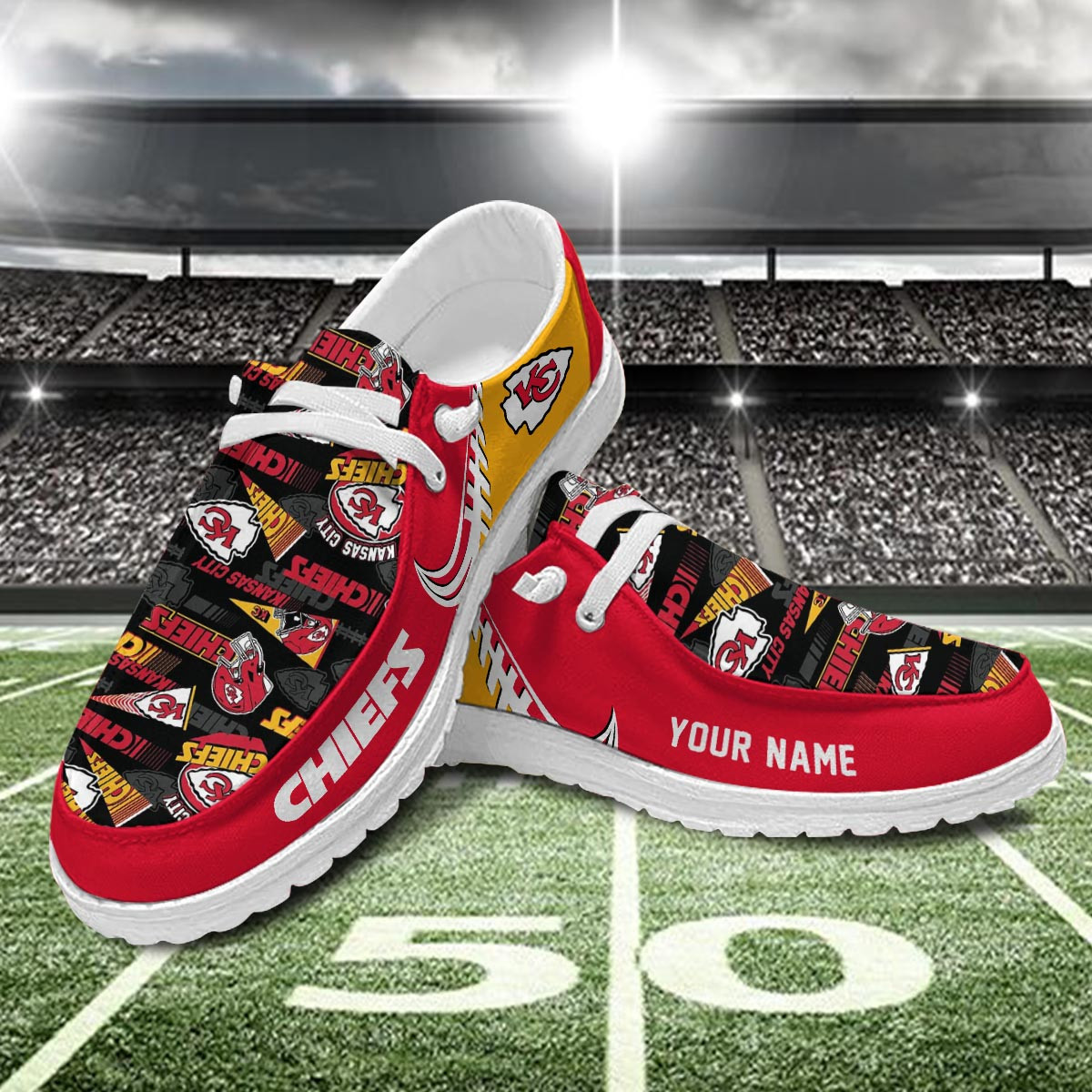 JWFancy Kansas City Chiefs Hey Dude Shoes Wally Men's Lace Up Loafers Comfortable For Men And Women