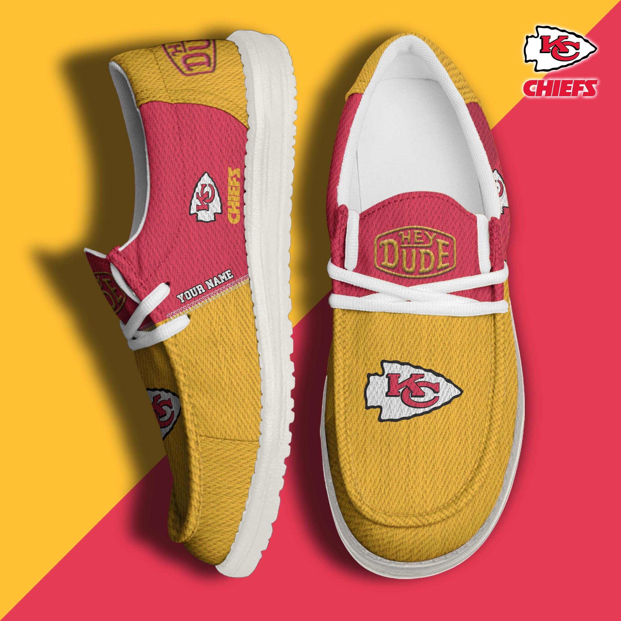 JWFancy Kansas City Chiefs Hey Dude Shoes Wally Men's Lace Up Loafers Comfortable For Men And Women
