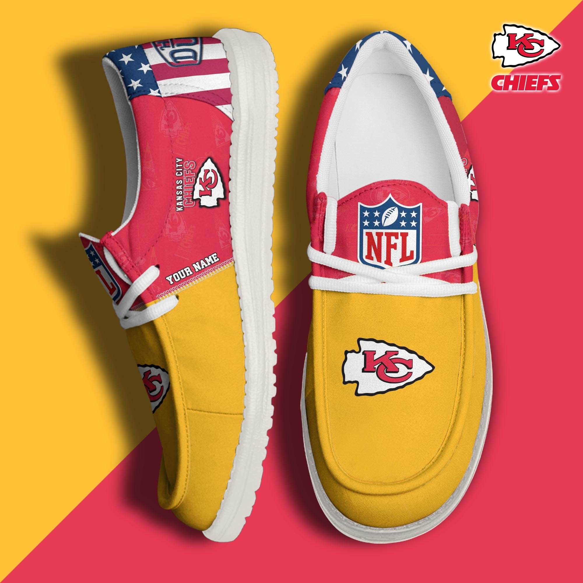 JWFancy Kansas City Chiefs Hey Dude Shoes Wally Men's Lace Up Loafers Comfortable For Men And Women