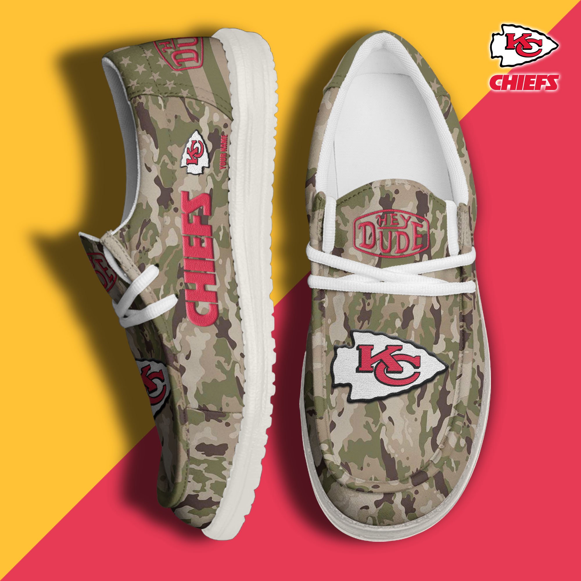 JWFancy Kansas City Chiefs Hey Dude Shoes Wally Men's Lace Up Loafers Comfortable For Men And Women