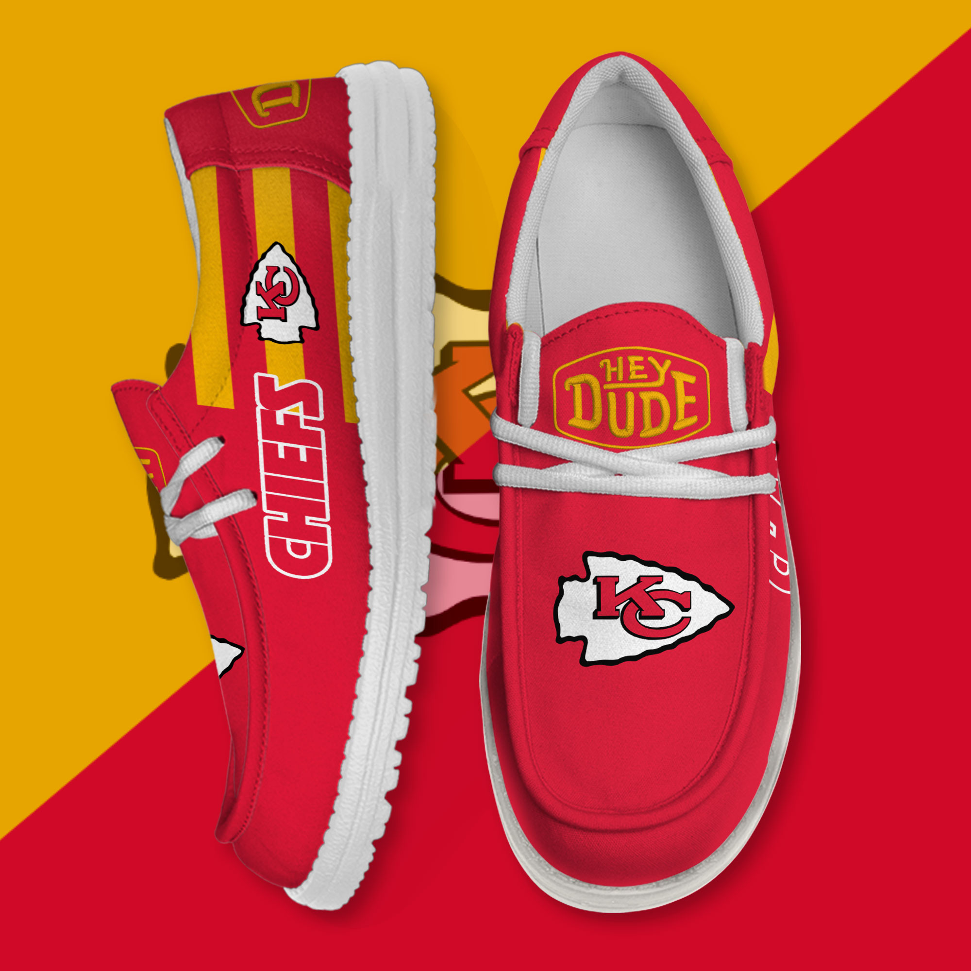 JWFancy Kansas City Chiefs Hey Dude Shoes Wally Men's Lace Up Loafers Comfortable For Men And Women