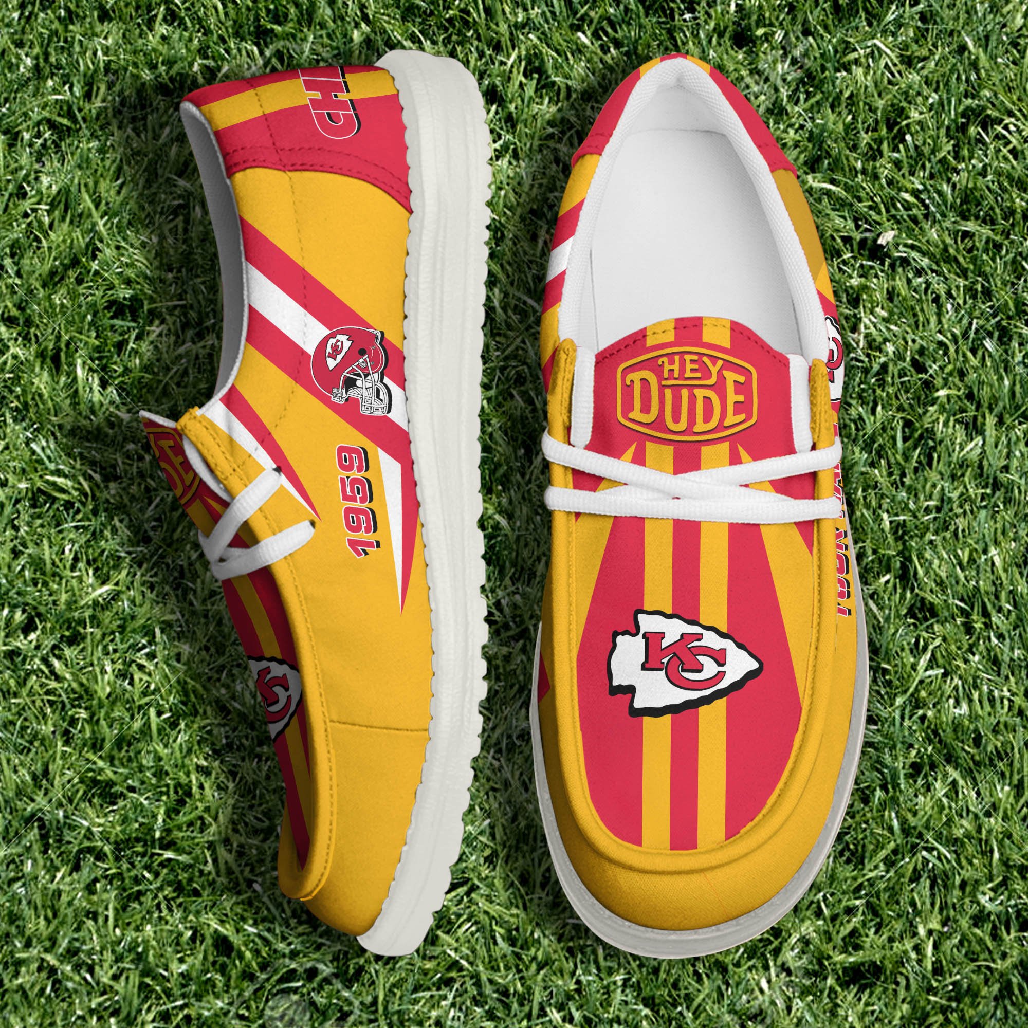 JWFancy Kansas City Chiefs Hey Dude Shoes Wally Men's Lace Up Loafers Comfortable For Men And Women