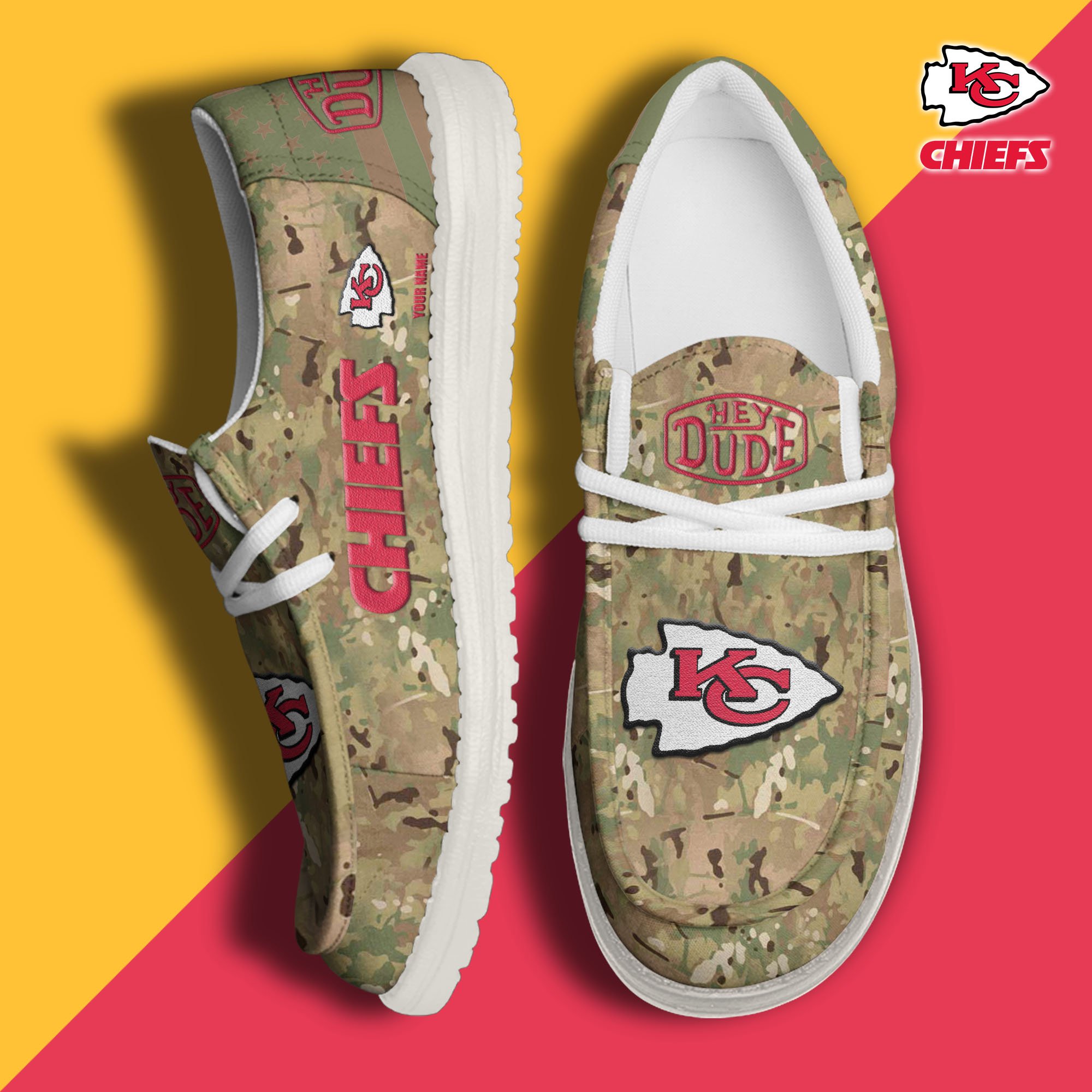 JWFancy Kansas City Chiefs Hey Dude Shoes Wally Men's Lace Up Loafers Comfortable For Men And Women