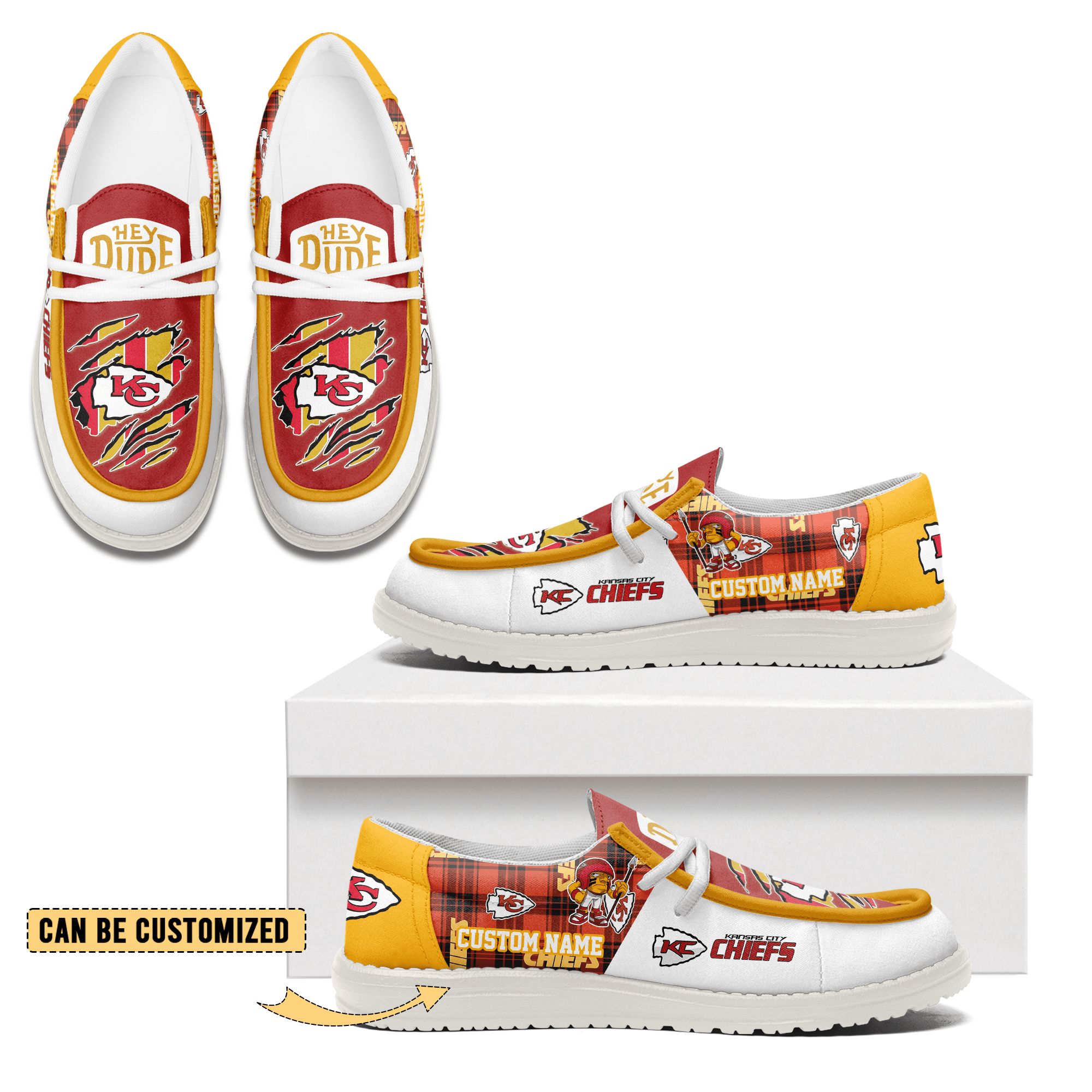 JWFancy Kansas City Chiefs Hey Dude Shoes Wally Men’s Lace Up Loafers Comfortable For Men And Women
